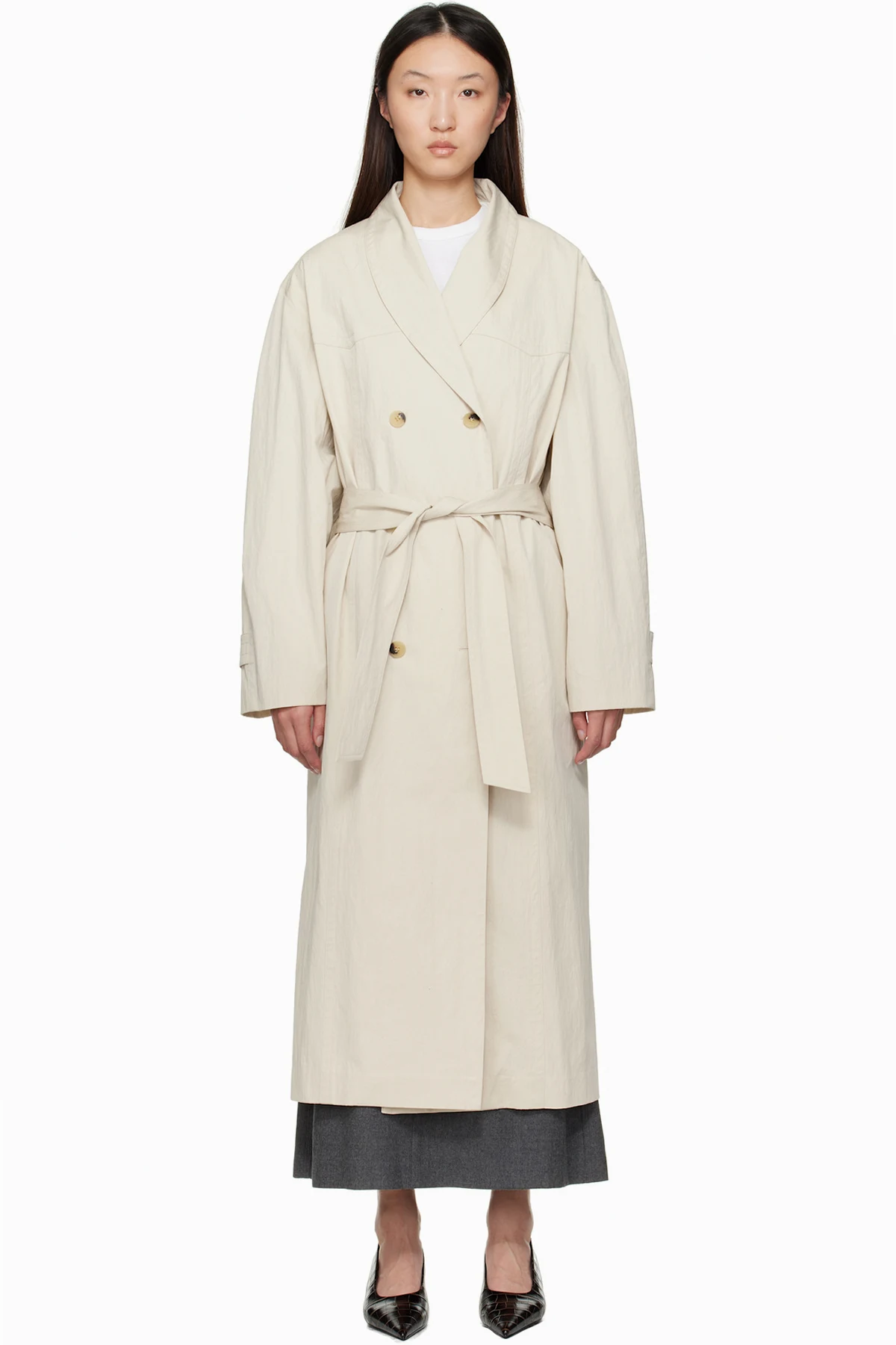 Beige Double-Breasted Trench Coat