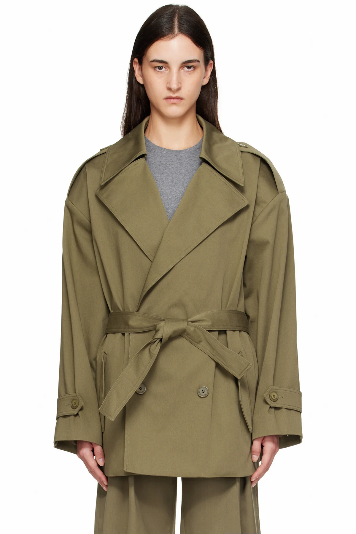 Khaki Zurich Oversized Short Trench Coat