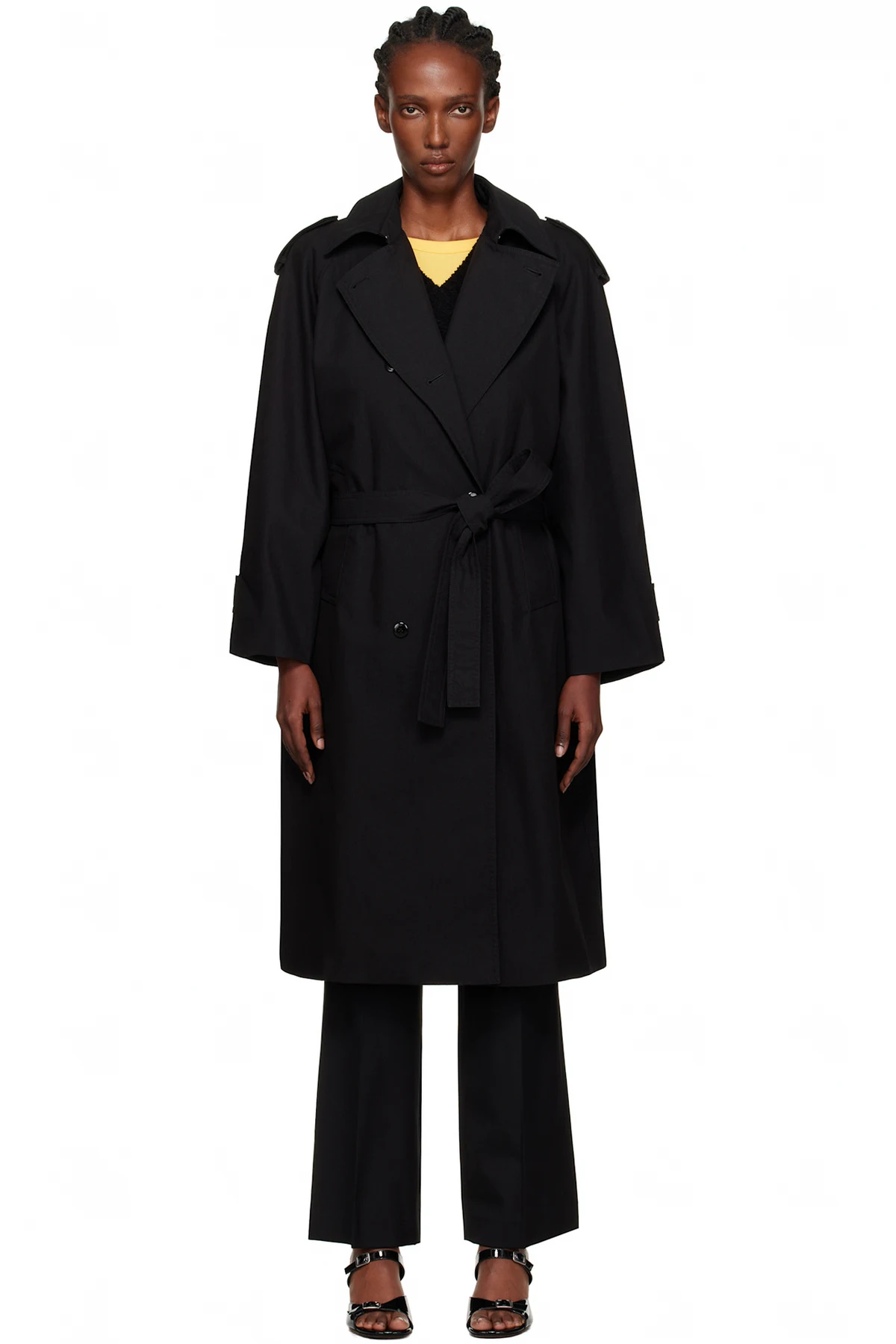 Black Oversized Double-Breasted Trench Coat