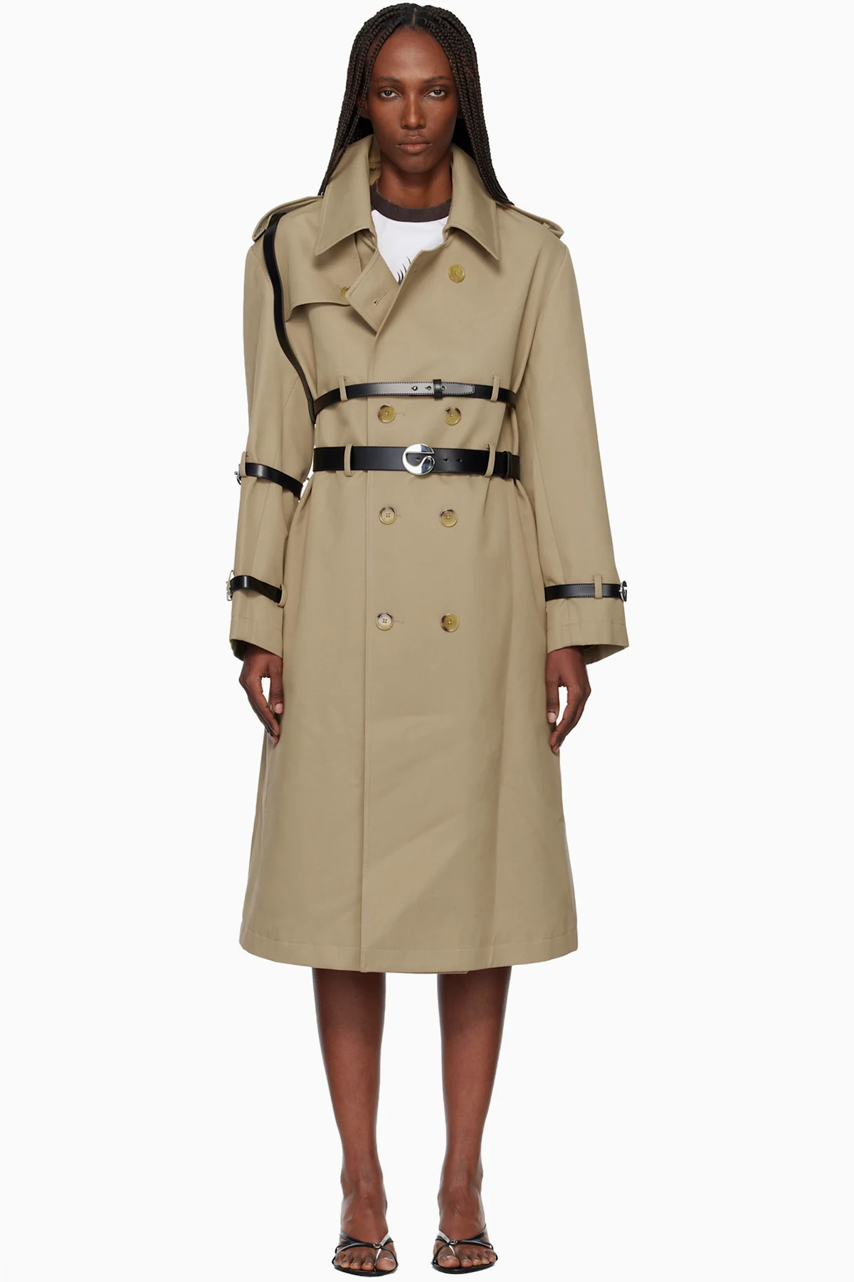 Beige Multi Belt Trench Coat