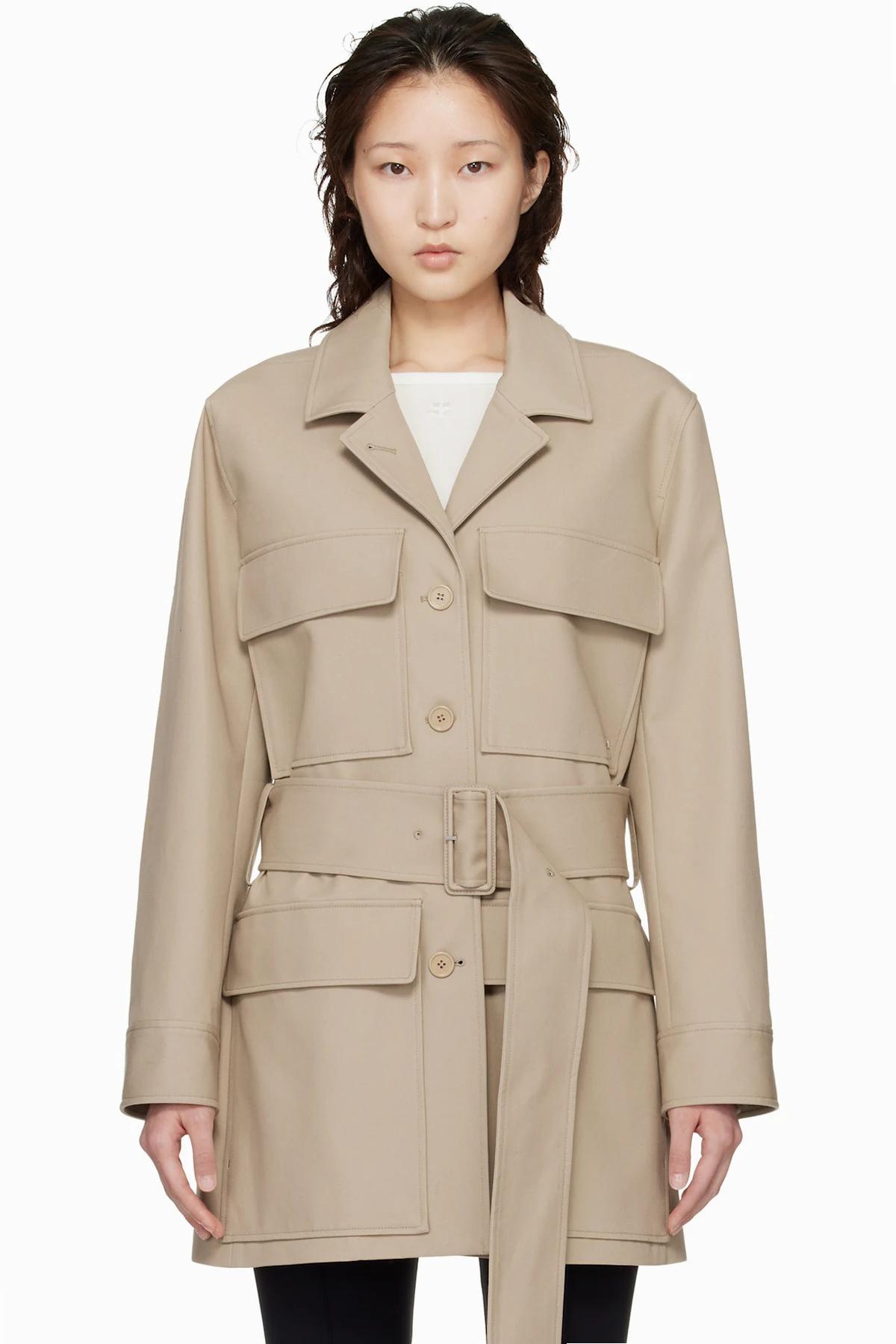 Beige Utility Belted Coat