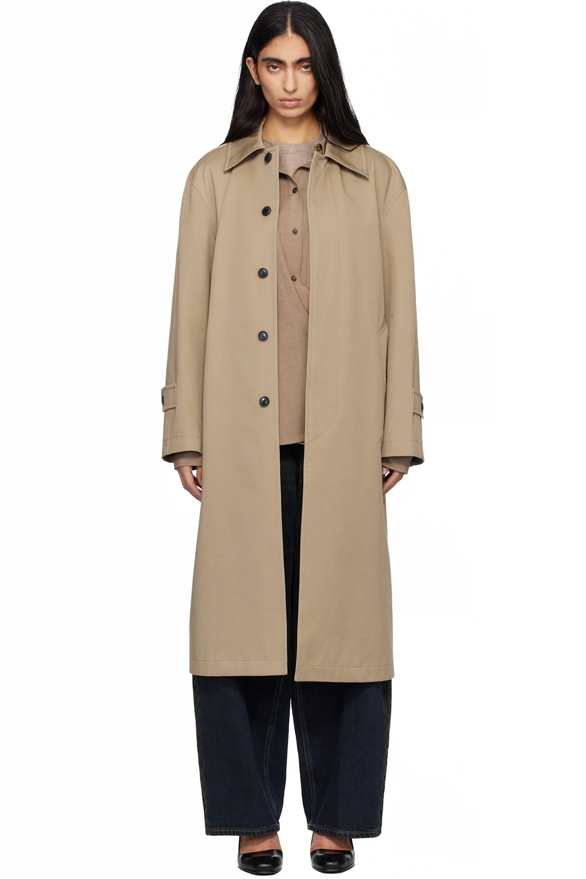 Beige Single-Breasted Trench Coat