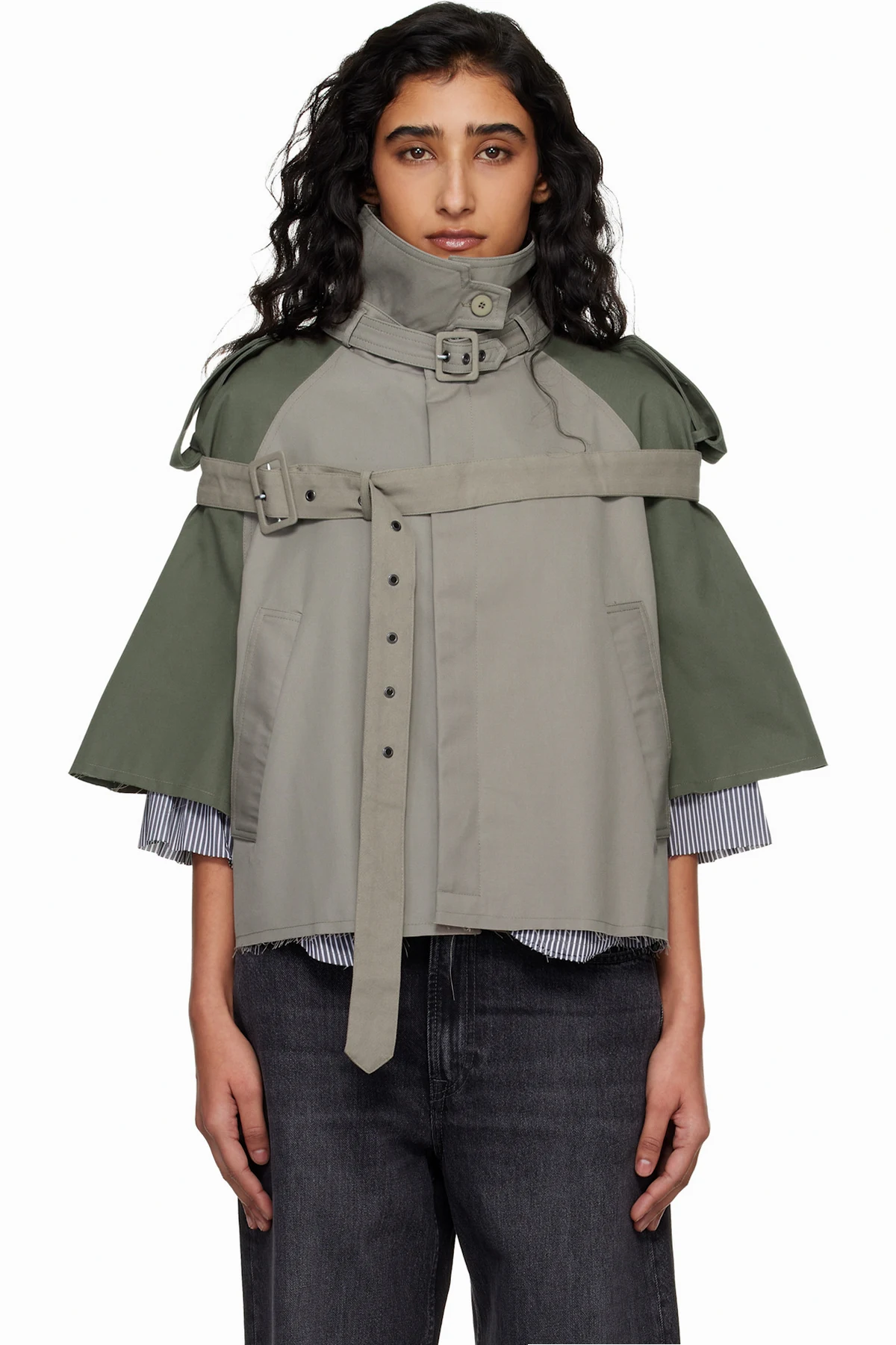 Beige & Khaki Chopped Trench Jacket