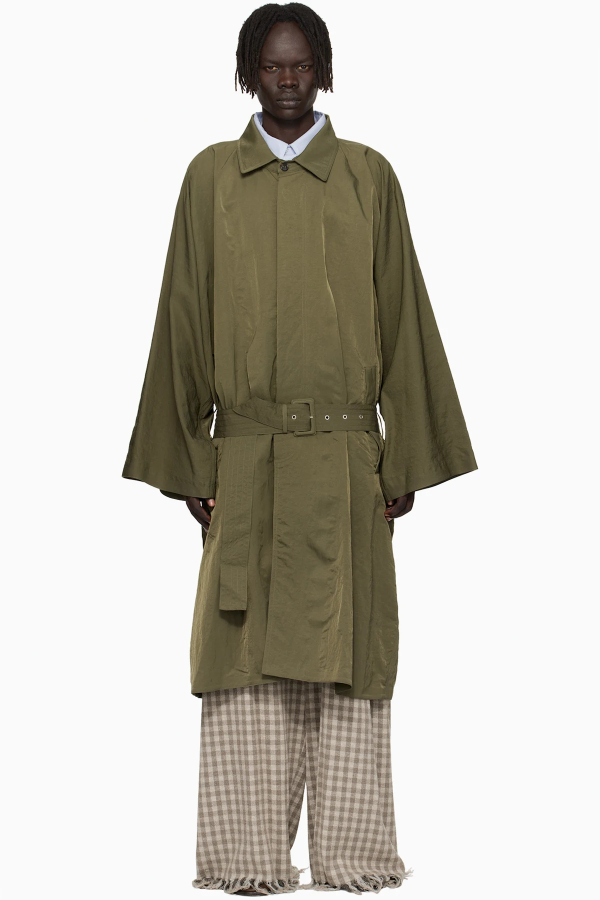 Green Crinkled Trench Coat