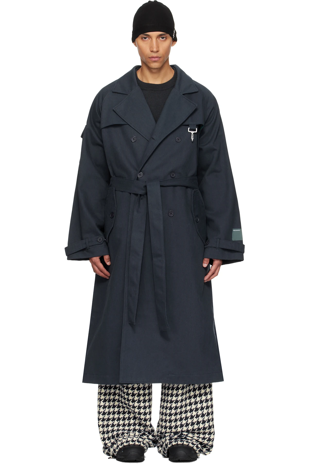 Navy Cotton Twill Double Breasted Trench Coat