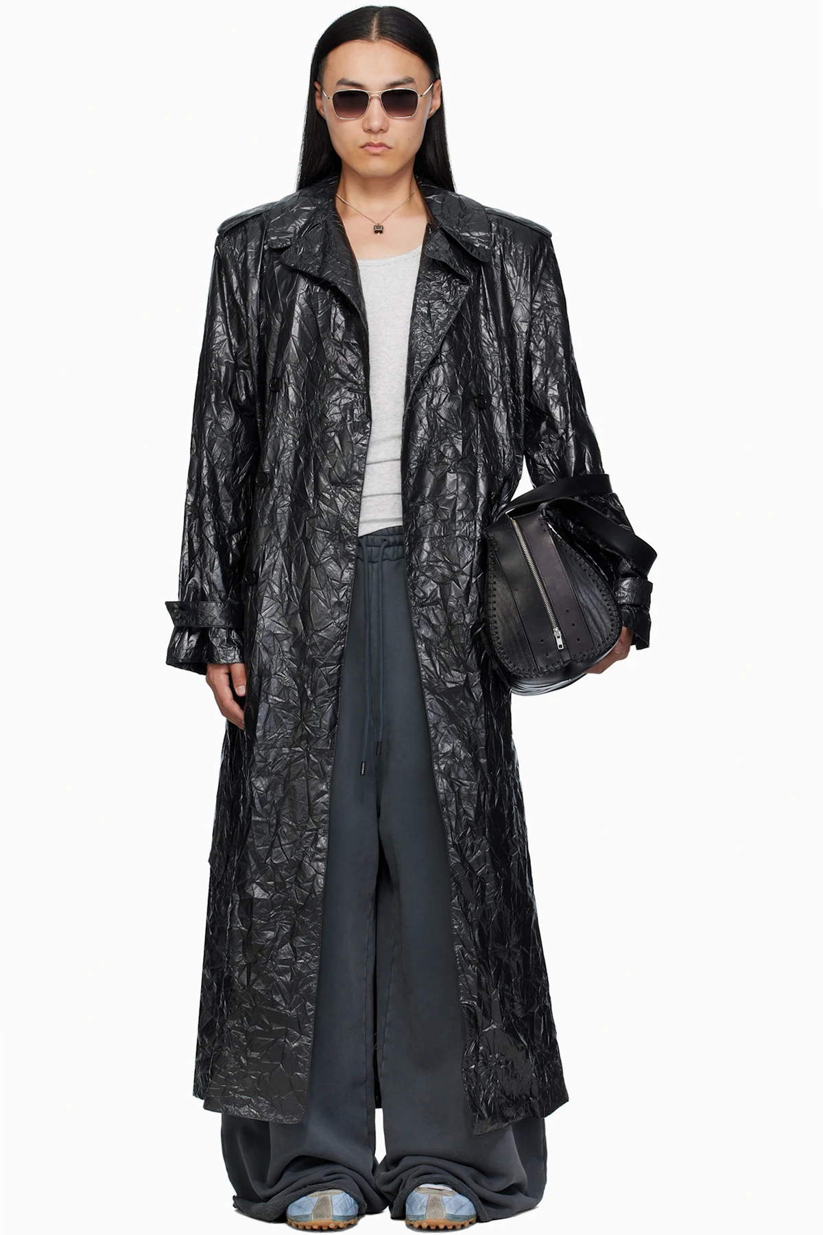 Black Crumple Trench Coat