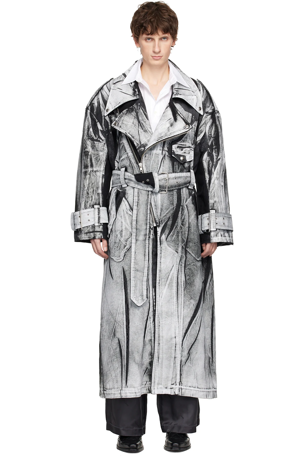 Black & White Painted Workwear Trench Coat