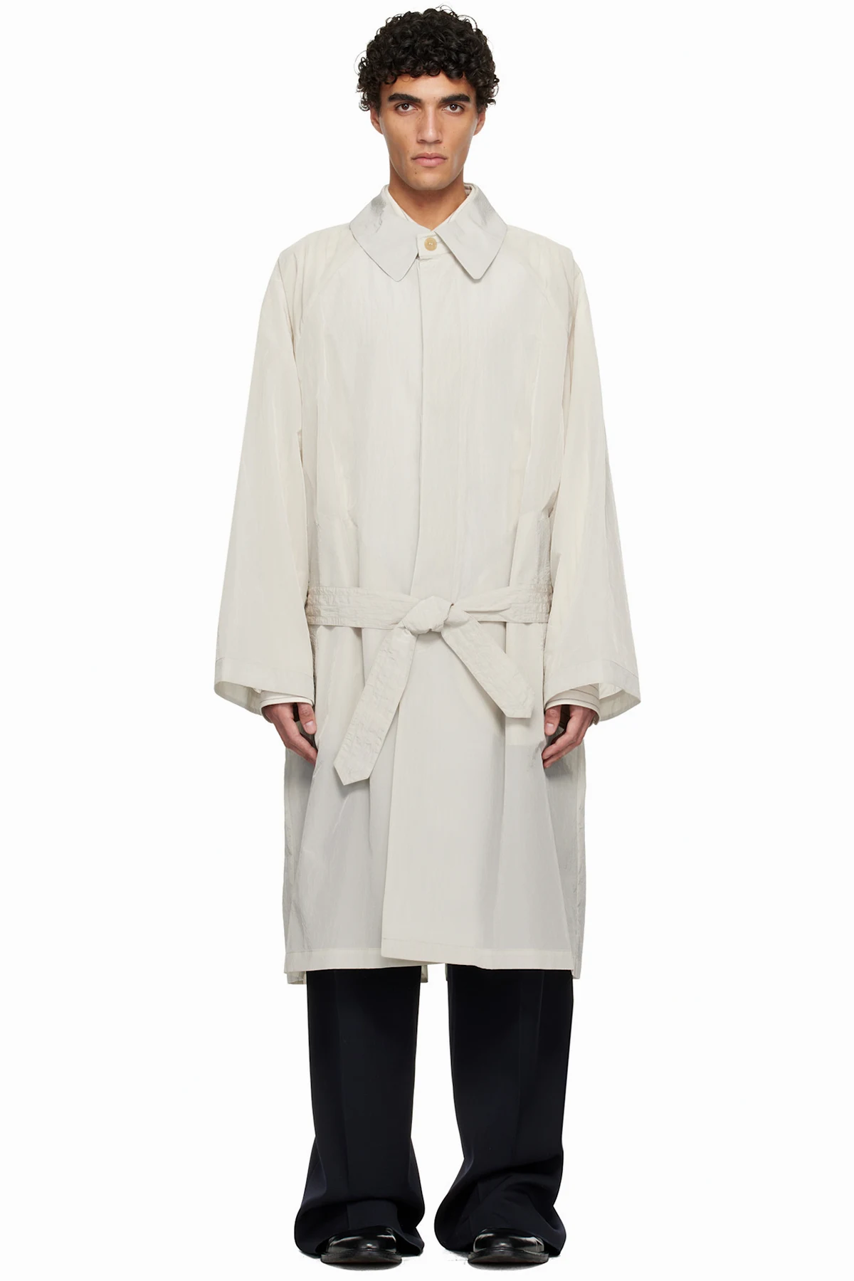 Off-White Crinkled Trench Coat