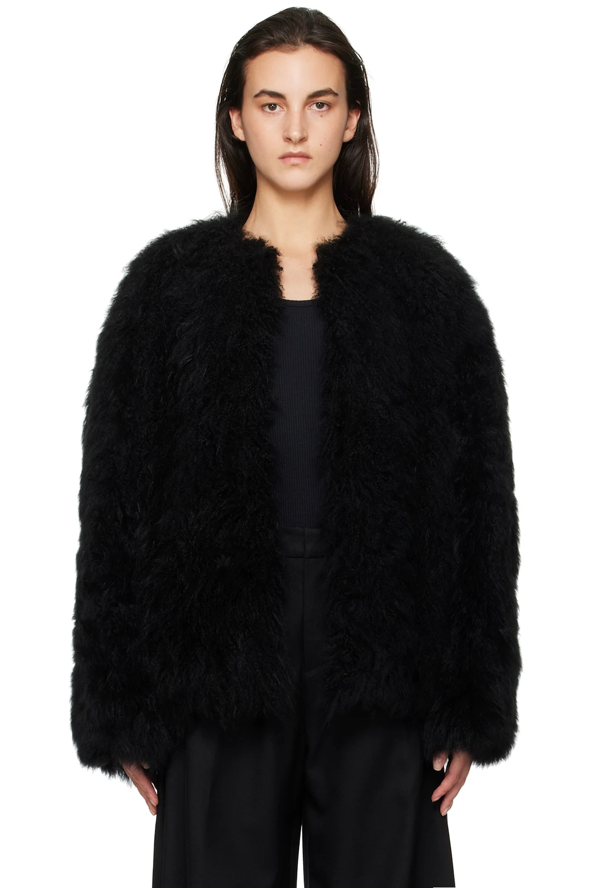 Black Oversized Fur Jacket