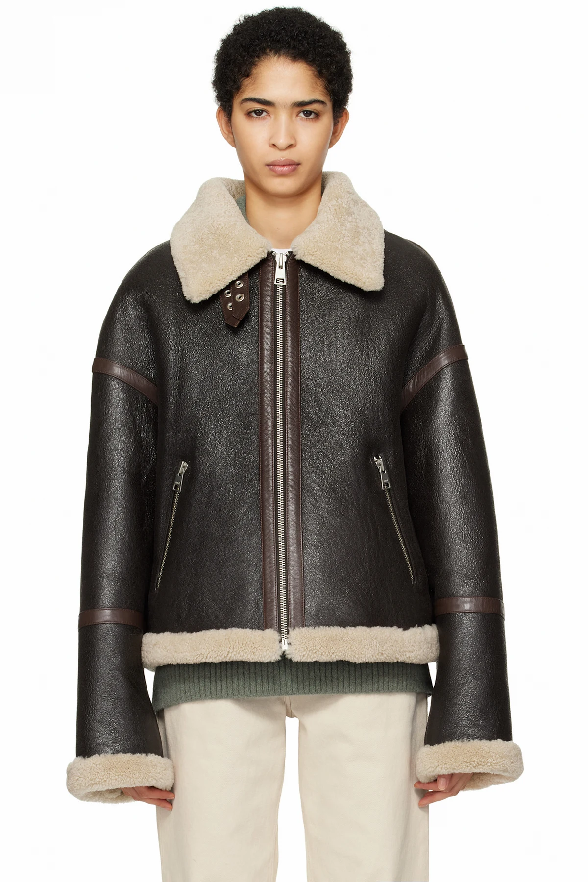 Brown Zipped Shearling Jacket