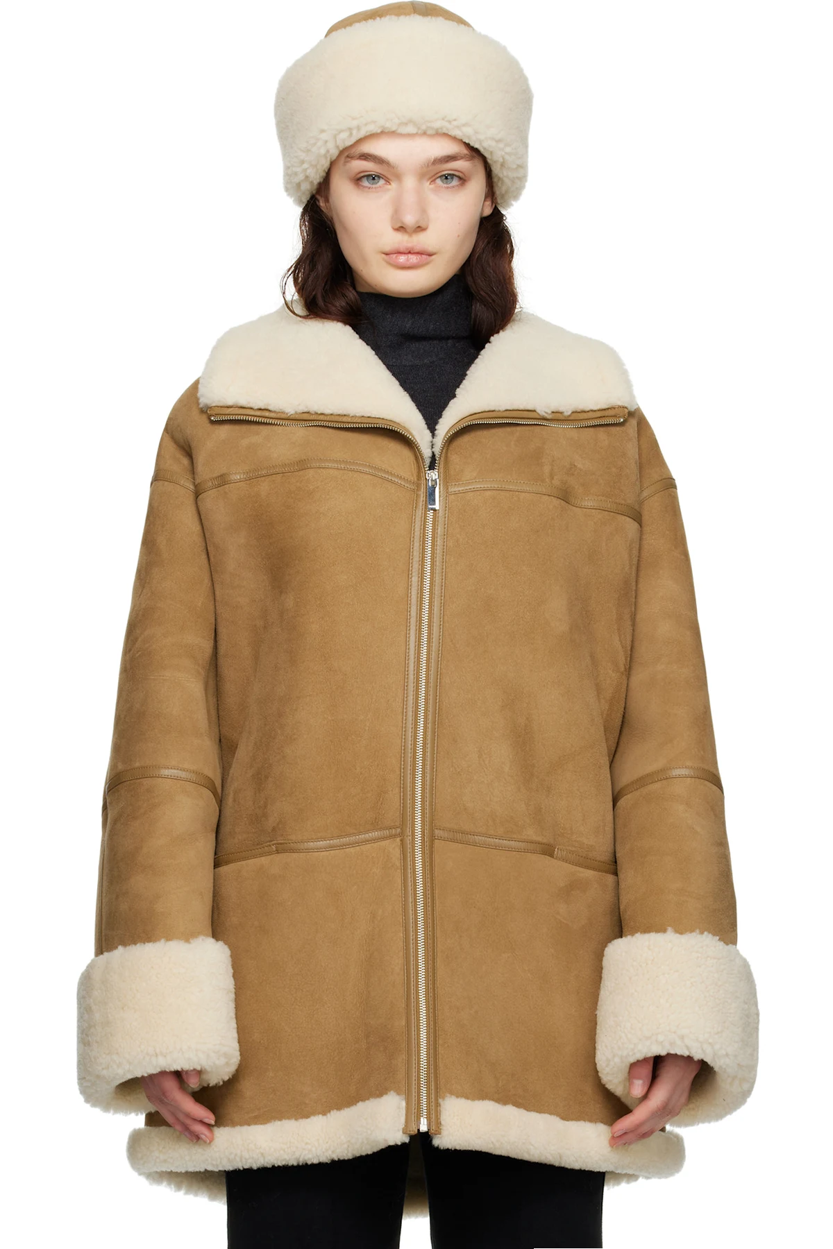 Tan & Off-White Signature Shearling Jacket