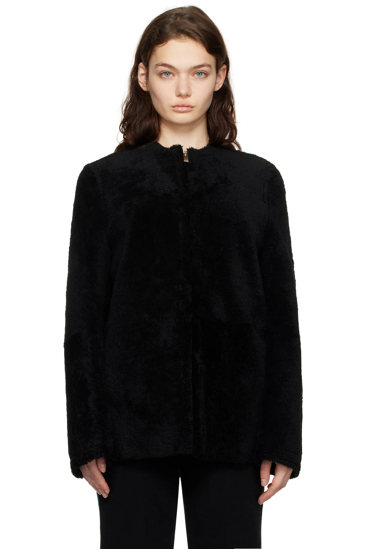 Black Zipped Teddy Shearling Jacket