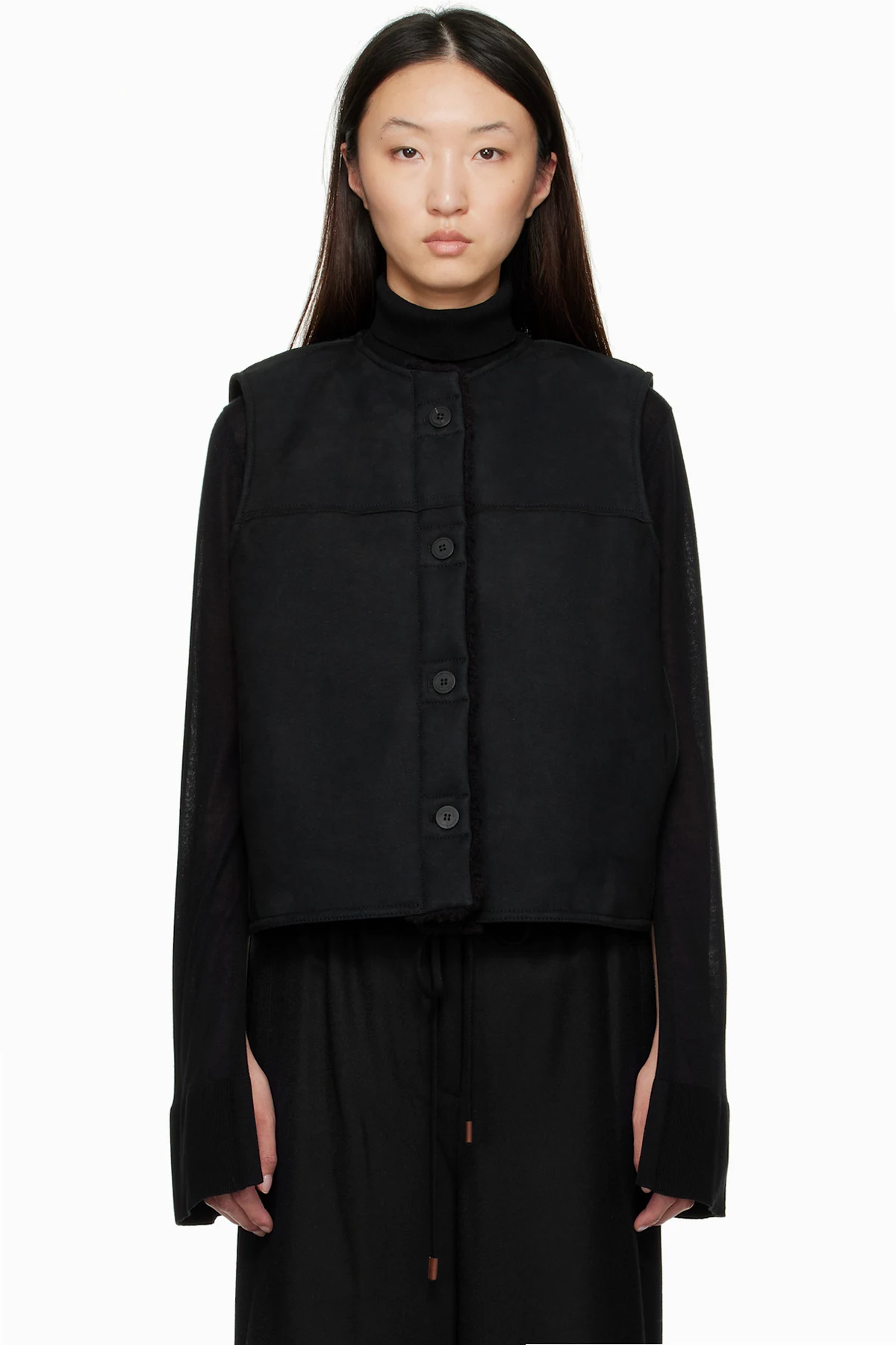 Black Faux-Shearling Reversible Vest