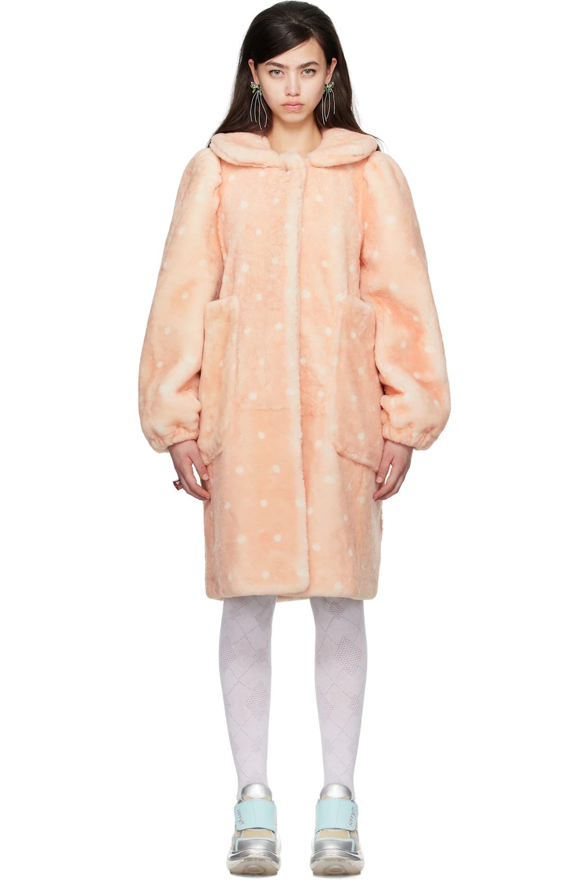 SSENSE Exclusive Pink JennyFax Edition Polka Dot Shearling Coat