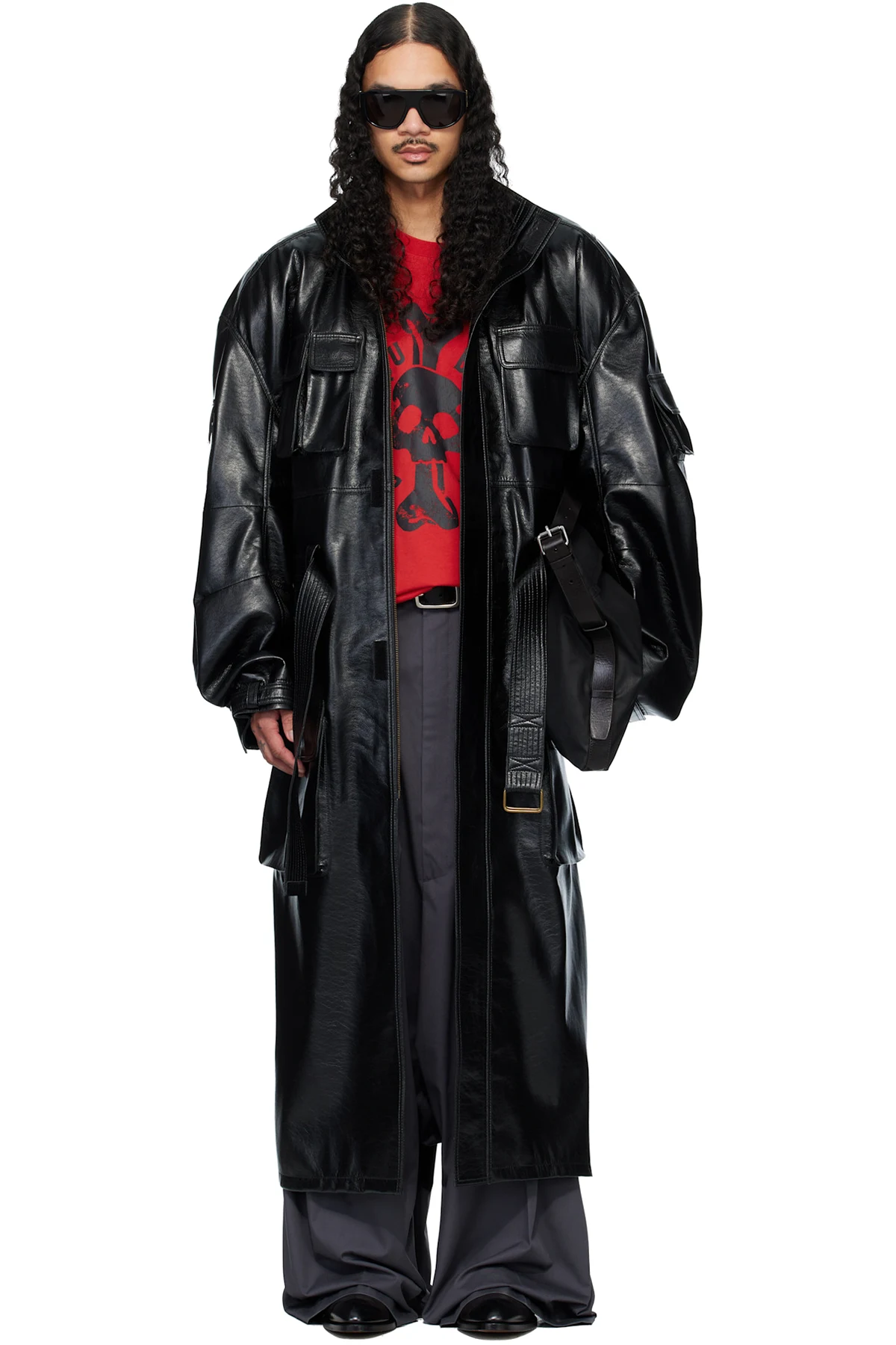 Black Ram Cargo Faux-Leather Trench Coat