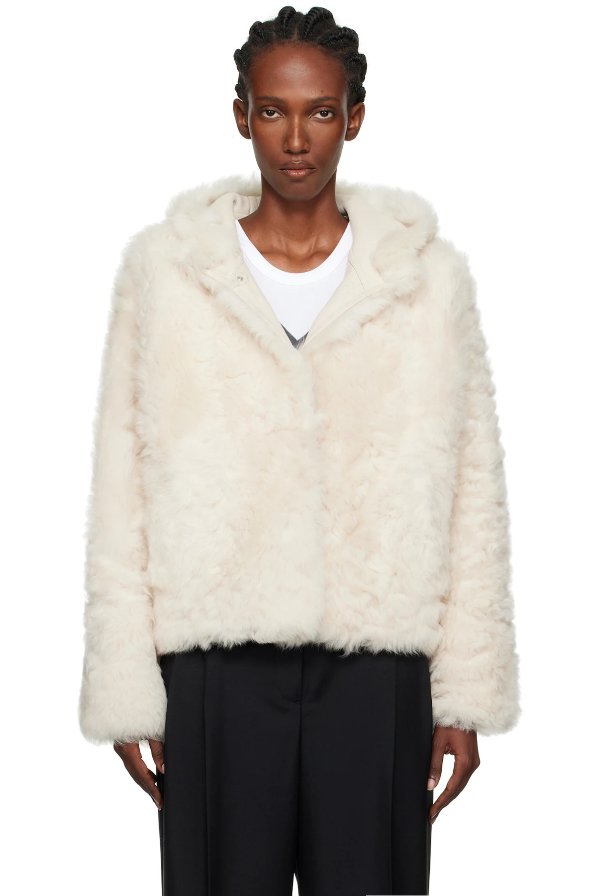 Off-White Short Hooded Shearling Jacket