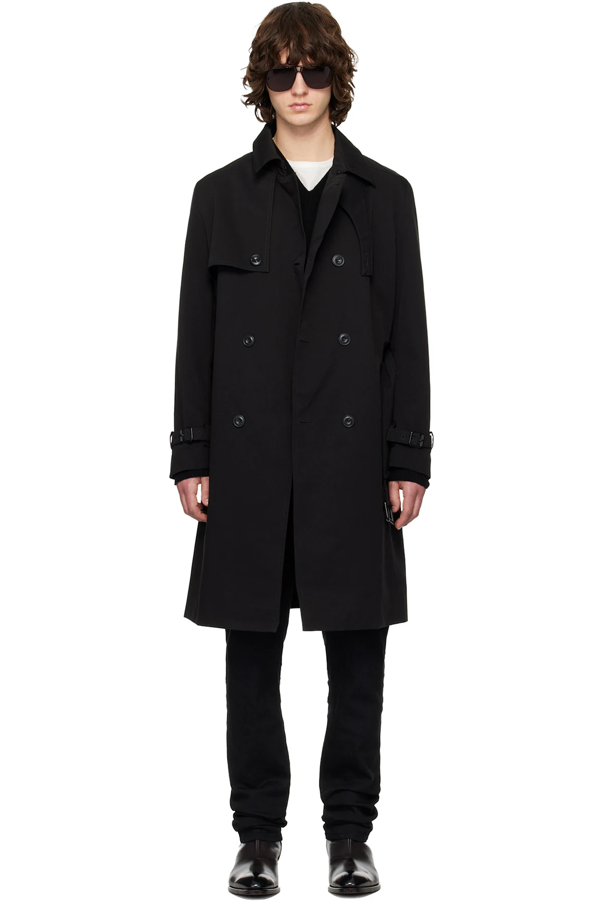 Black Water-Repellent Trench Coat