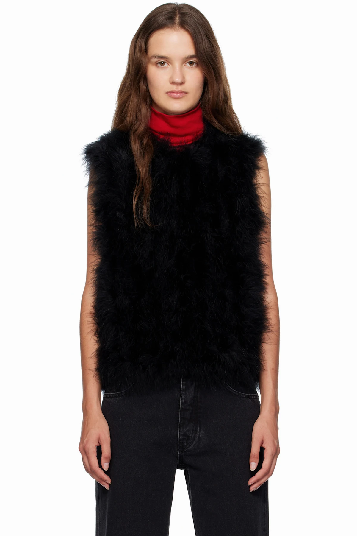 Black Cropped Feather Vest