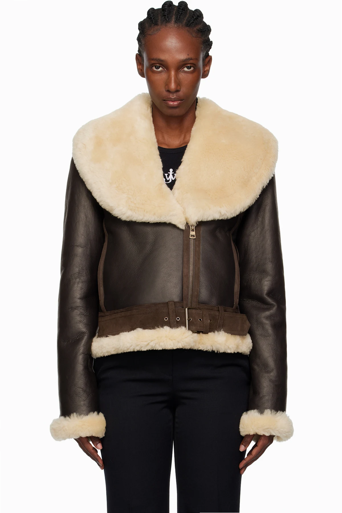 Brown & Beige Aviator Shearling Jacket