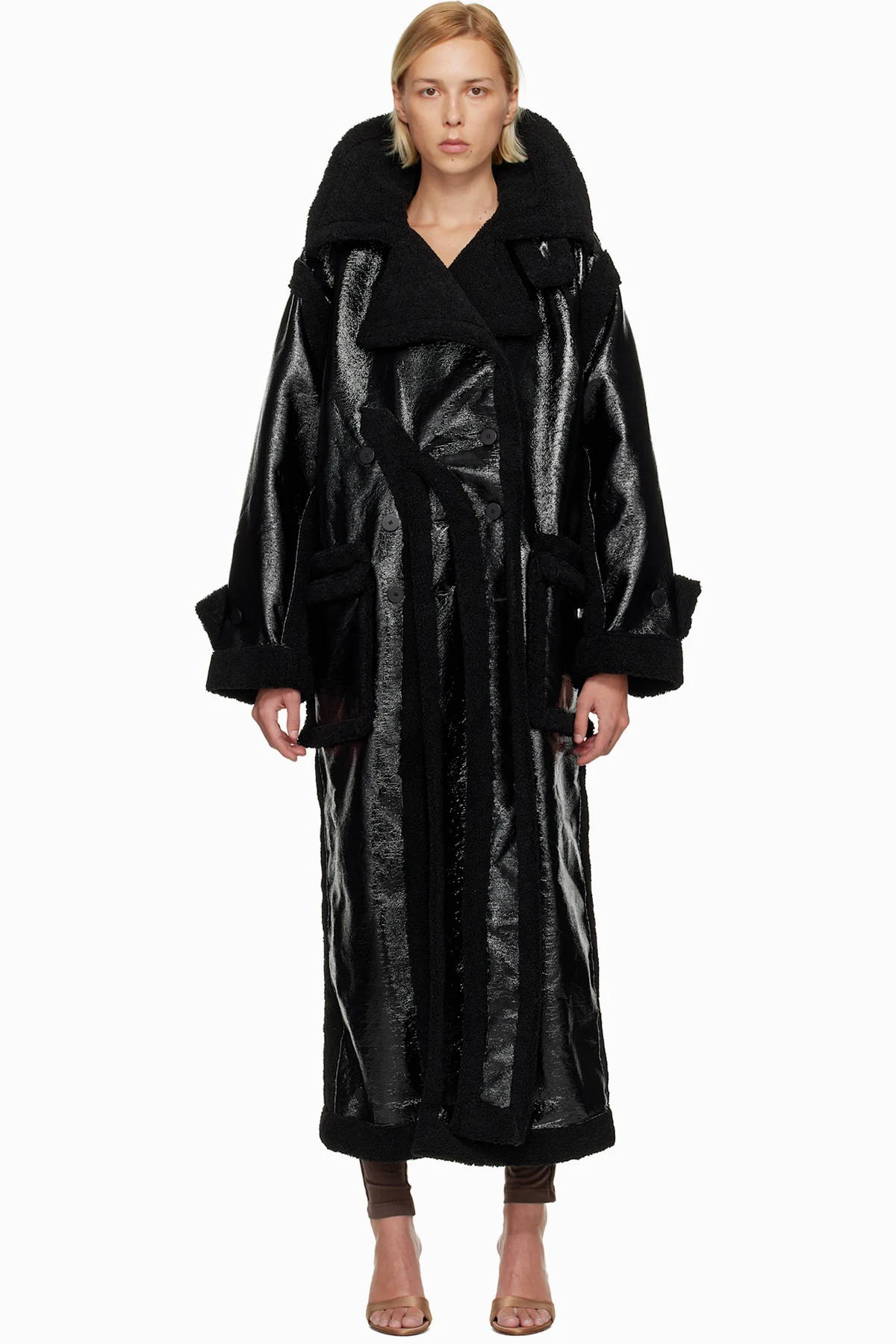 Black Oversized Split Faux-Shearling Coat