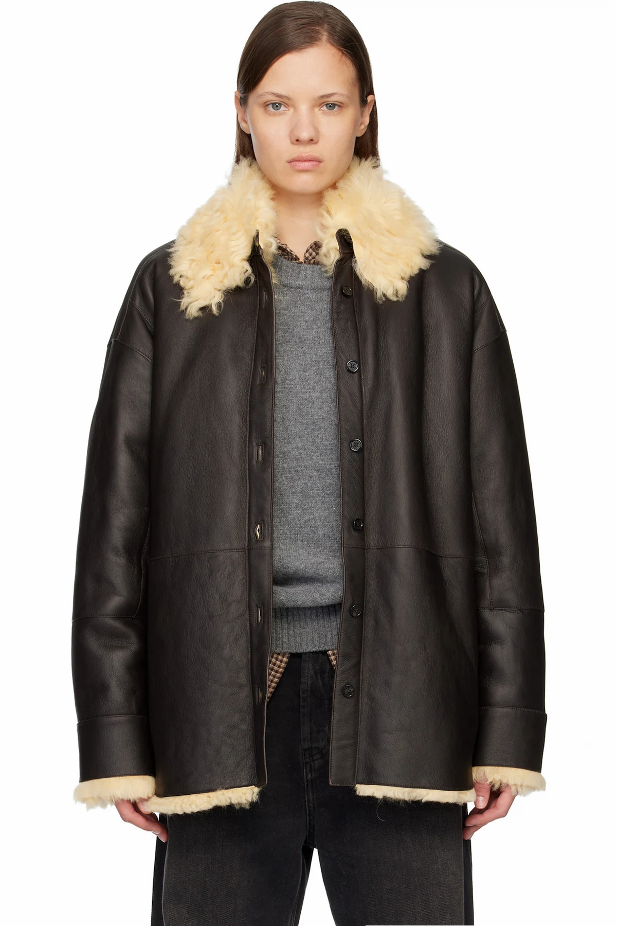 Brown Shearling Shirt Jacket