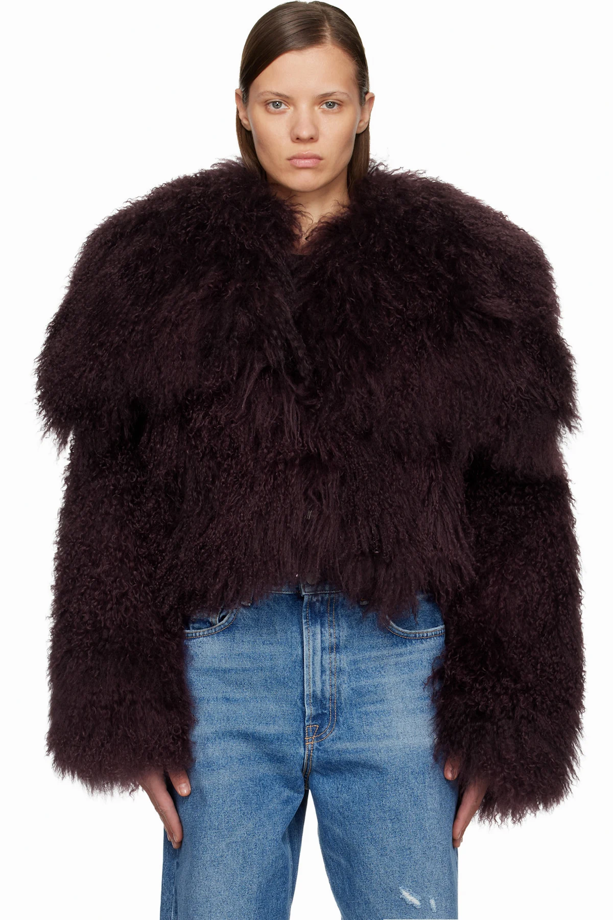 Burgundy Shearling Bomber Jacket