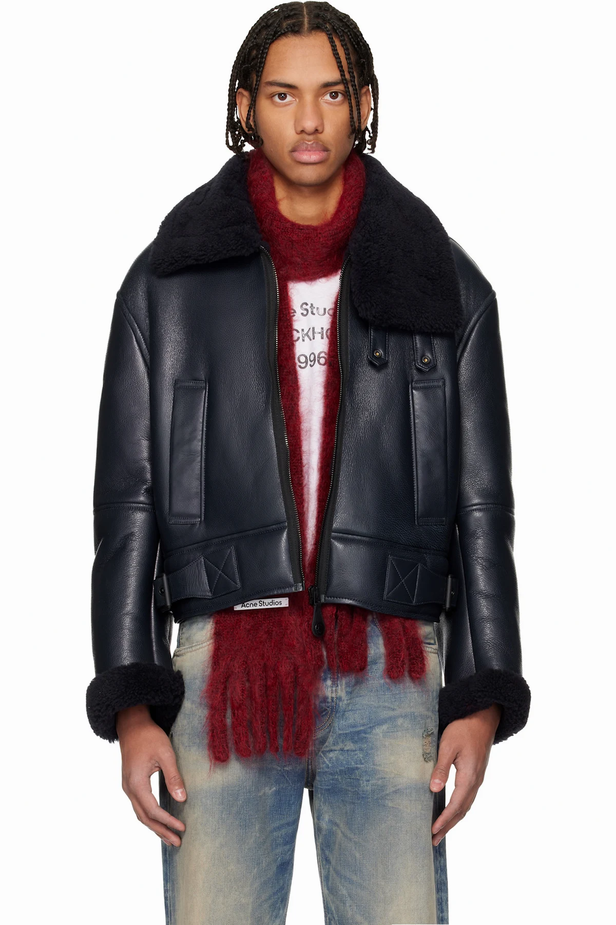 Navy Lambskin Shearling Jacket