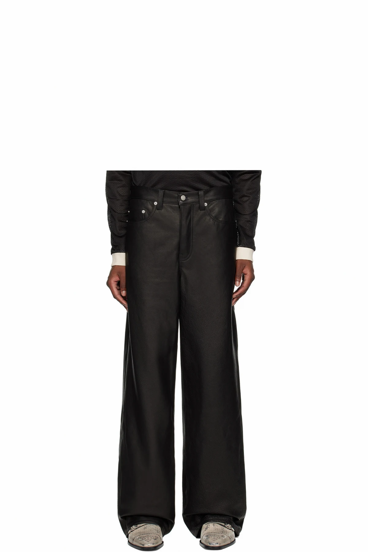 Black Corpse Pose Leather Pants