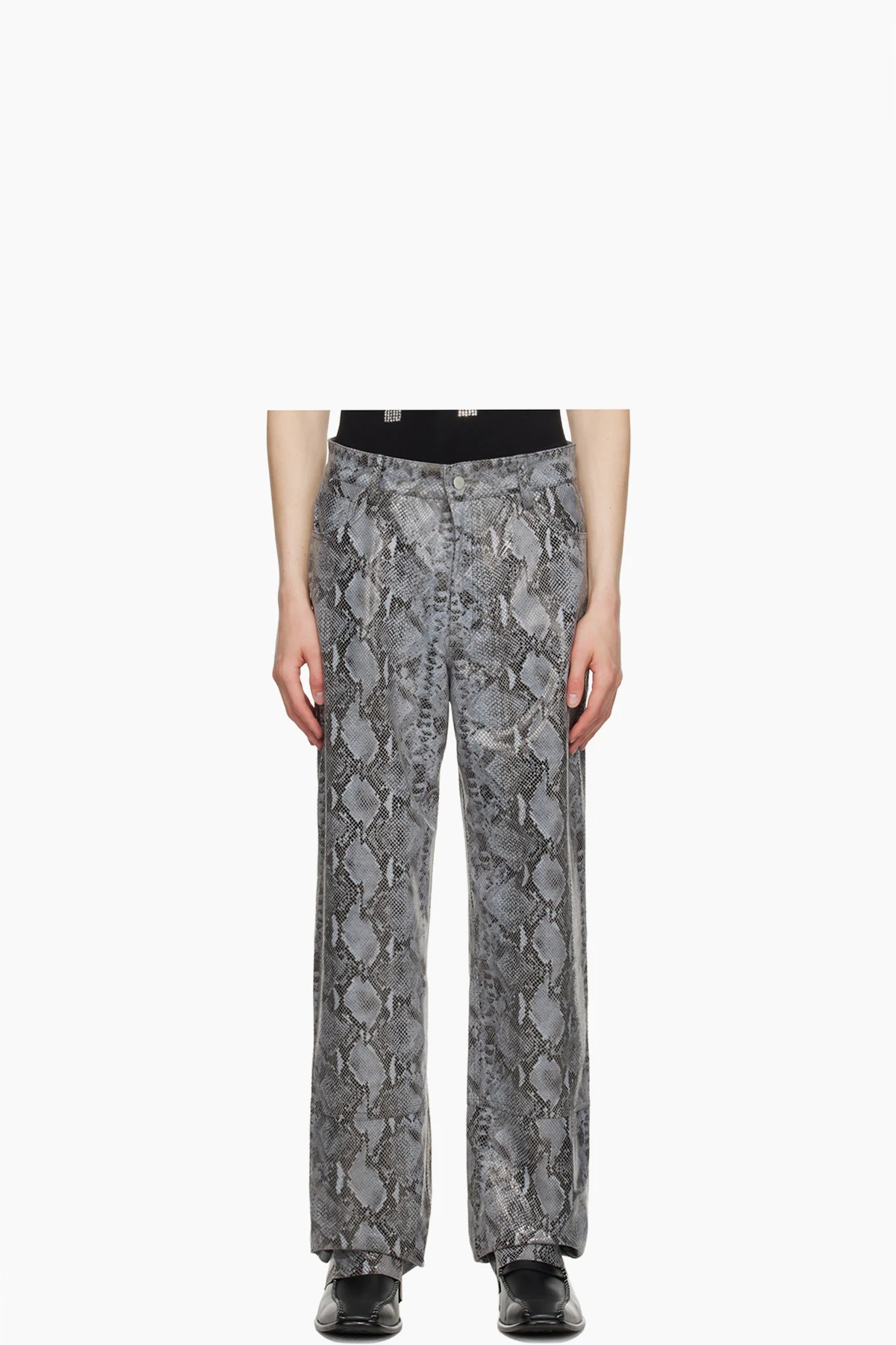 SSENSE Exclusive Gray Snake Print Leather Pants