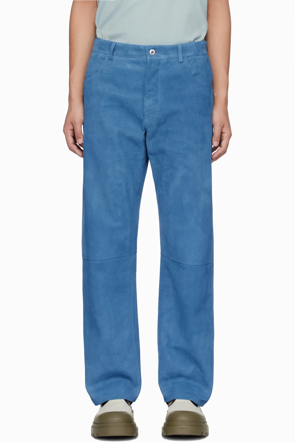 Blue Embossed Corduroy Suede Trousers