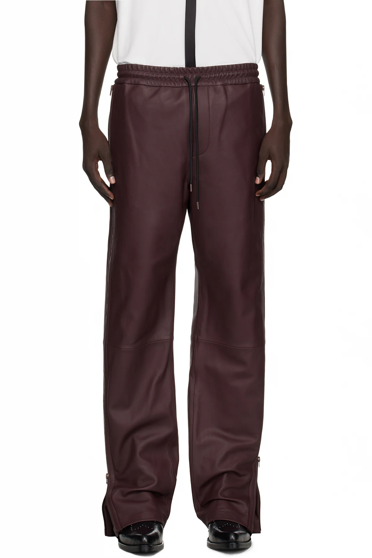 Burgundy Regular Fit Leather Pants