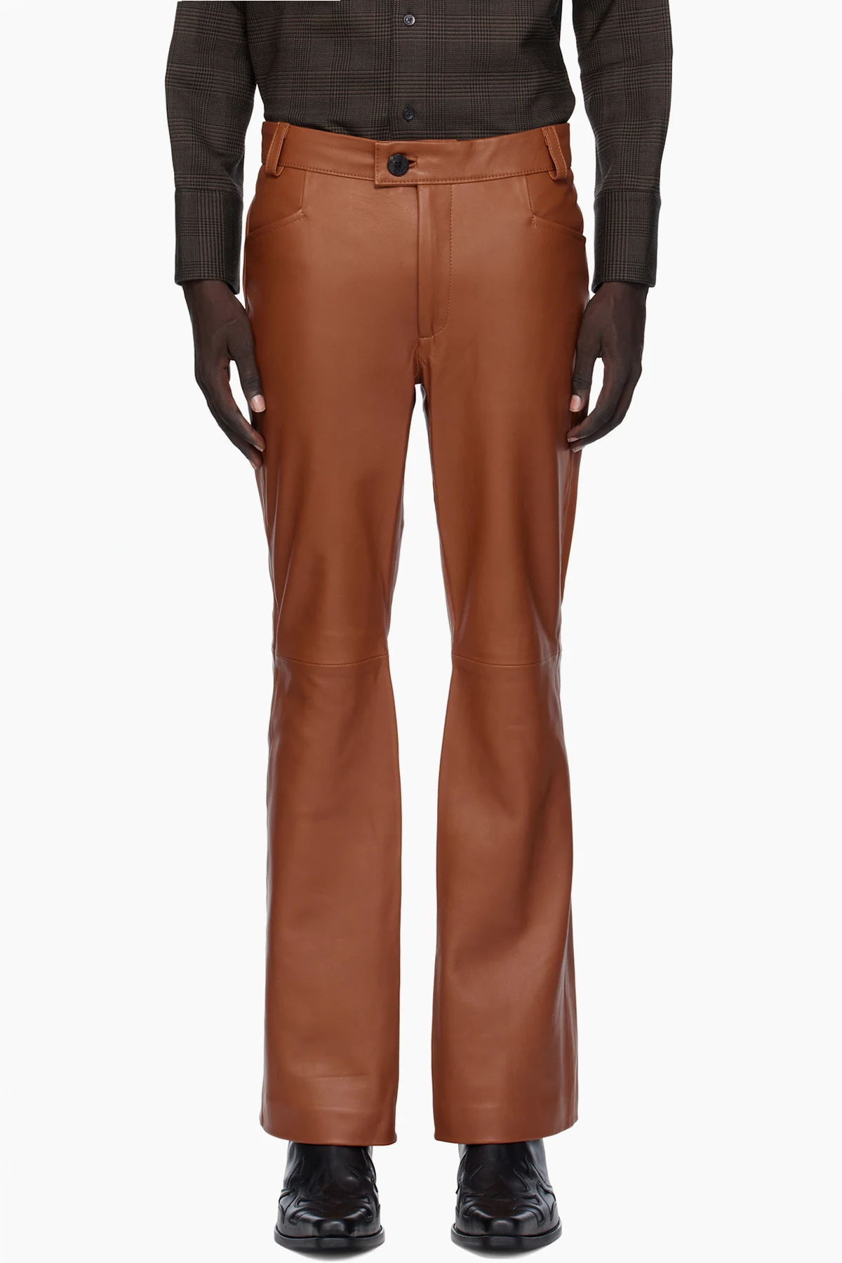 Orange Flare Leather Pants