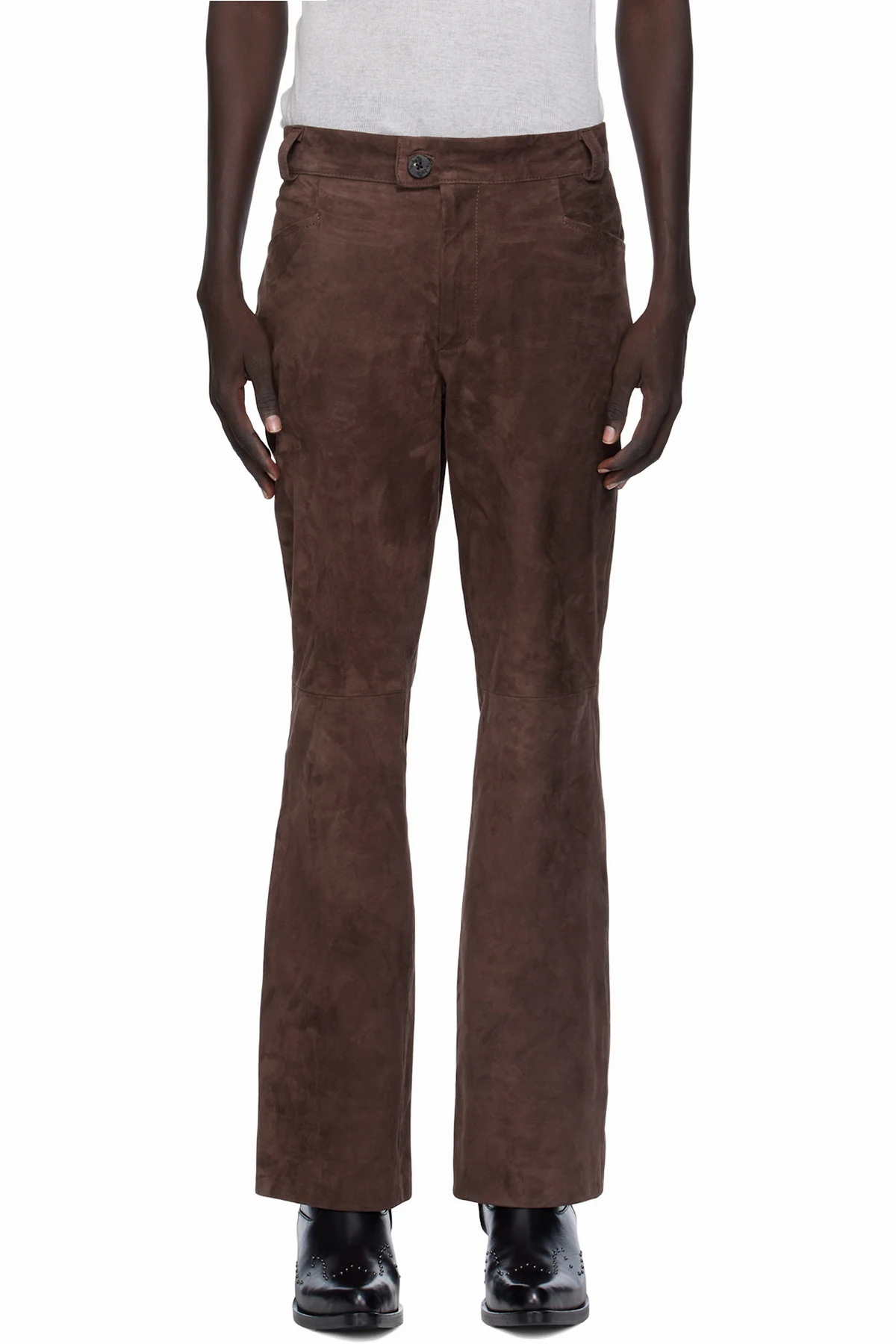 Brown Flare Suede Trousers