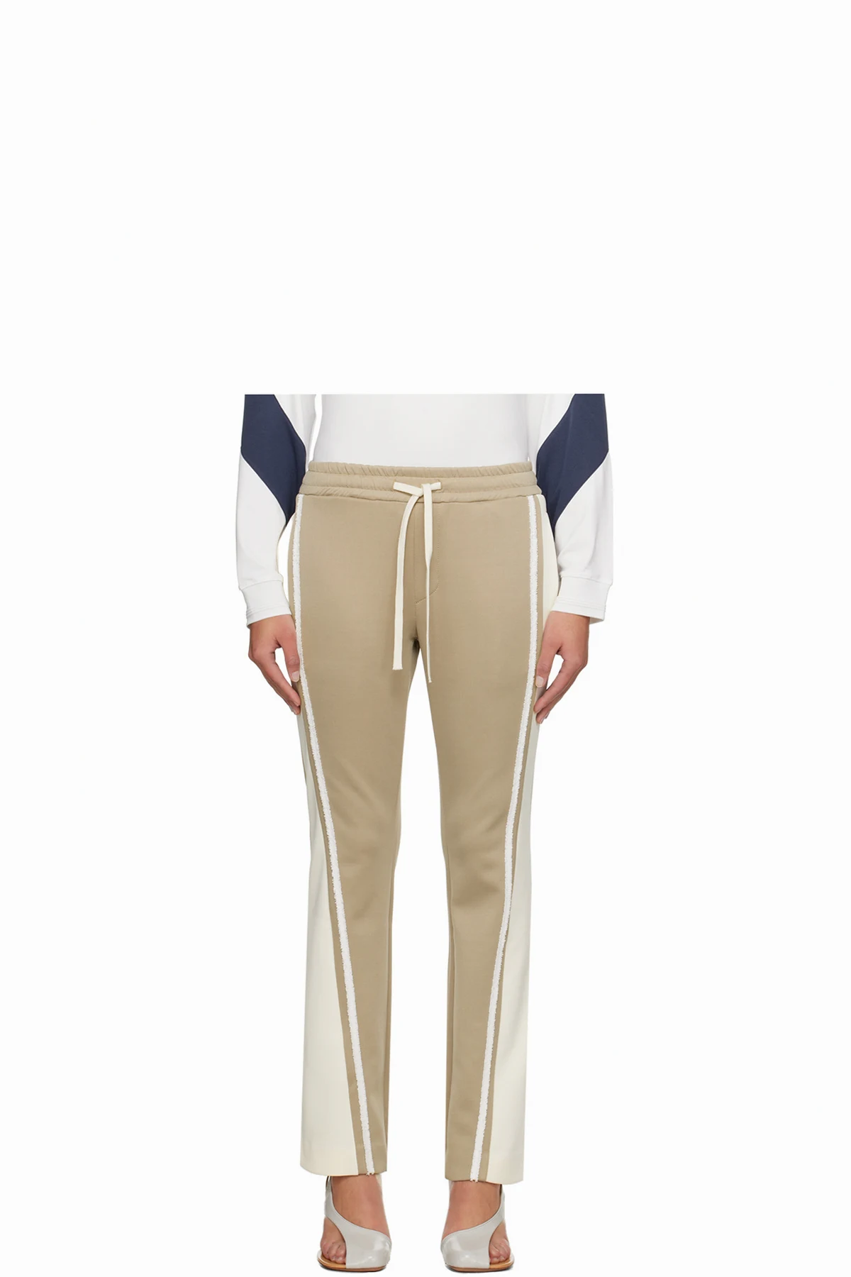 Beige & Off-White Flared Tape Track Pants