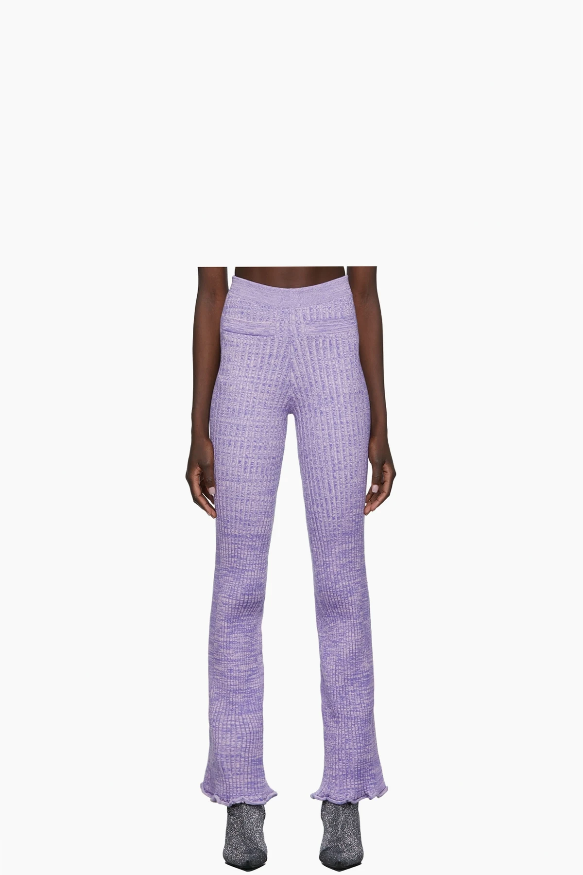 Purple Rib Knit Flare Lounge Pants