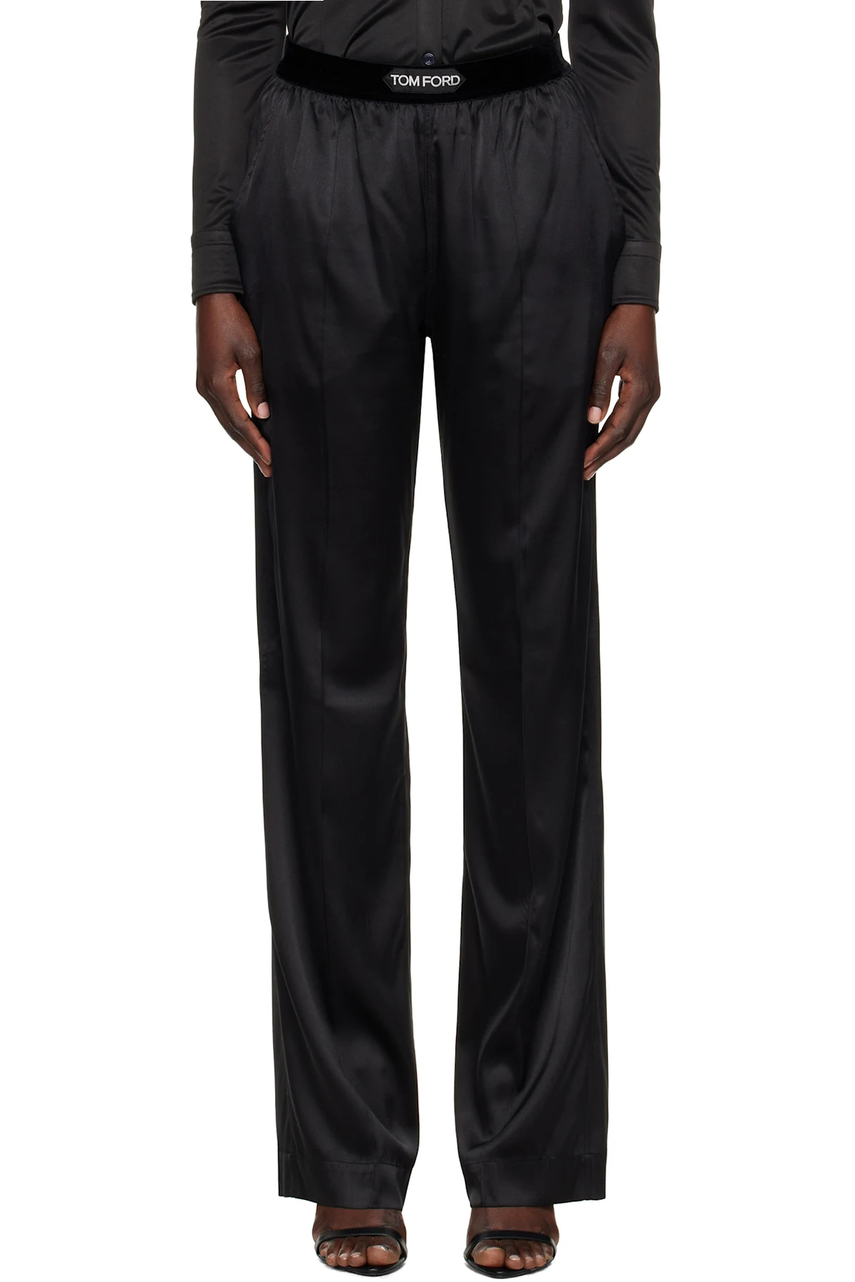 Black Stretch Silk Satin Lounge Pants