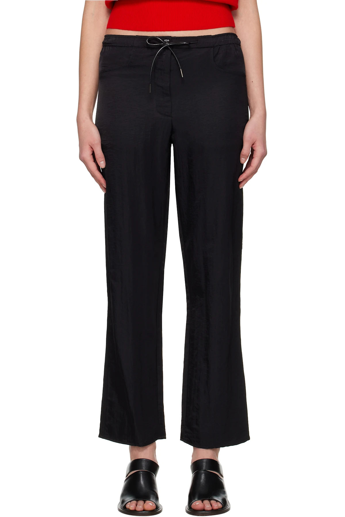 Black Nylon Drawstring Lounge Pants