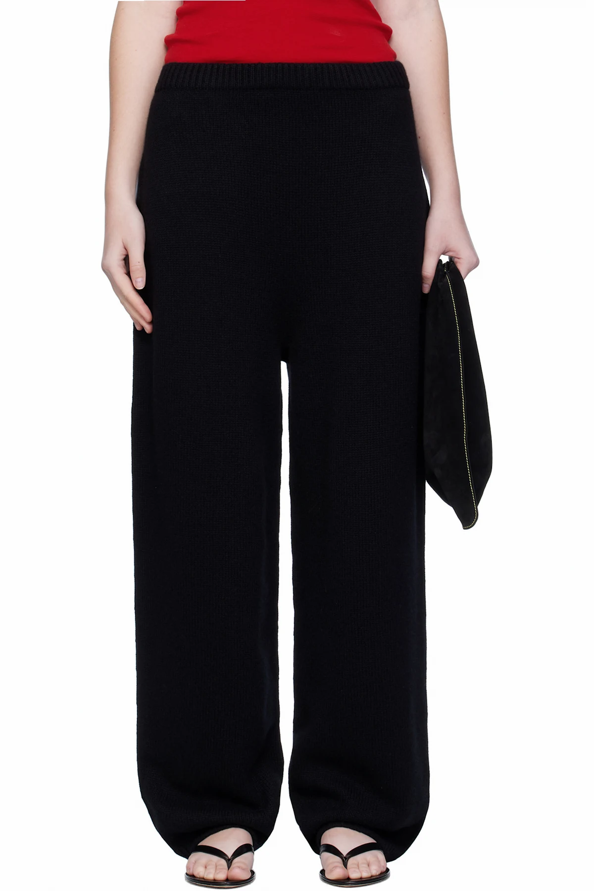 Black Wide Knitted Jogger Lounge Pants