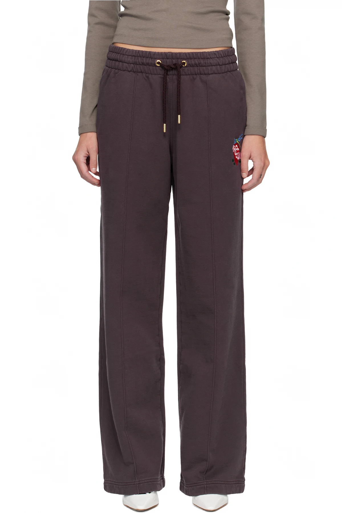 Purple Dragonfly Floral Open Hem Sweatpants