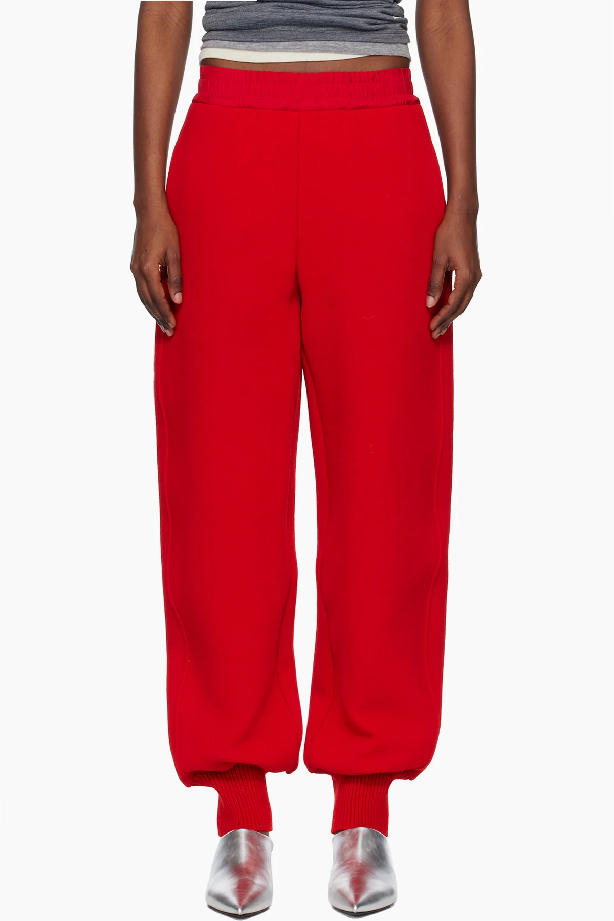 Red Wool Crepe Double Face Lounge Pants