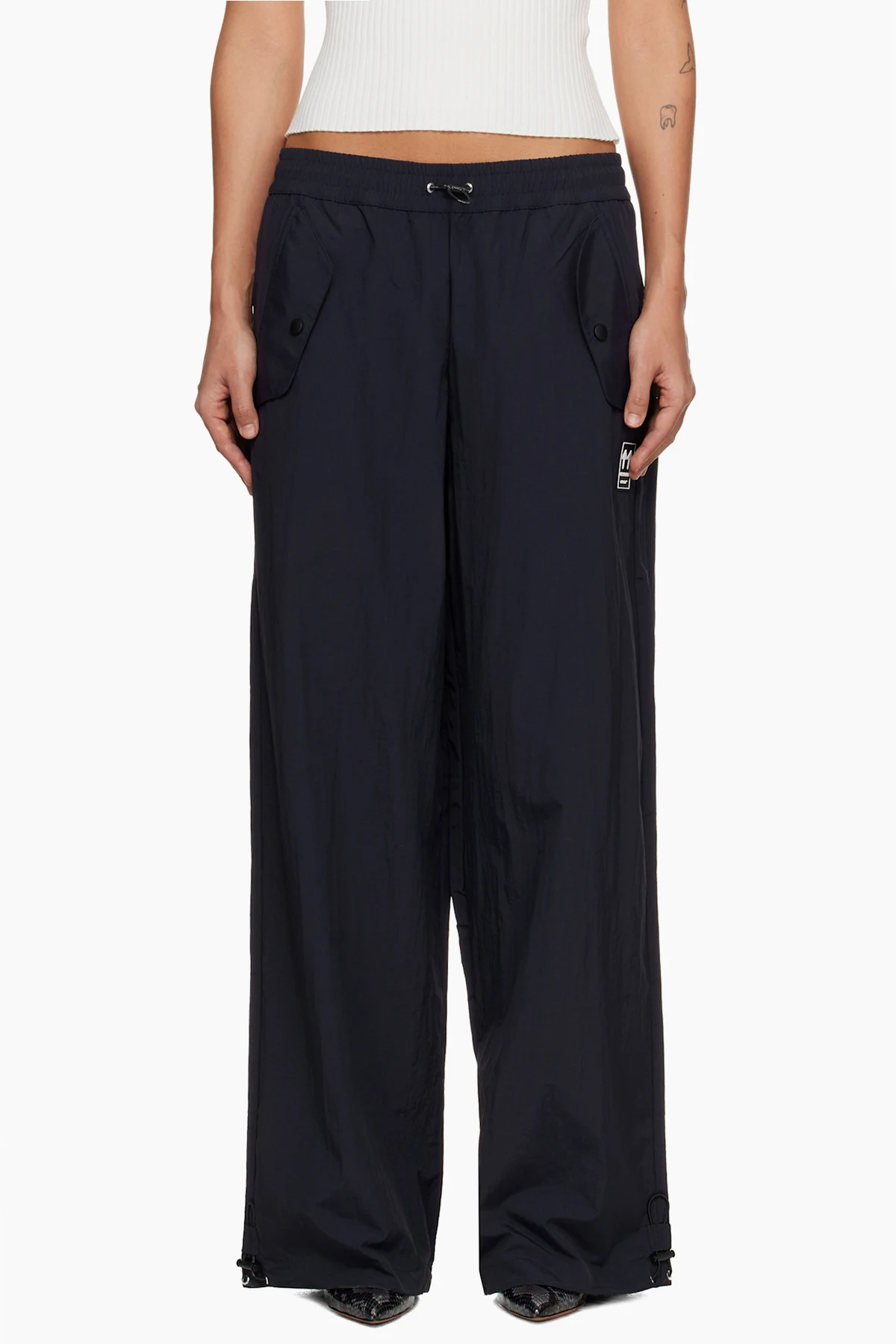 Black Active Double Arrow Nylon Track Pants