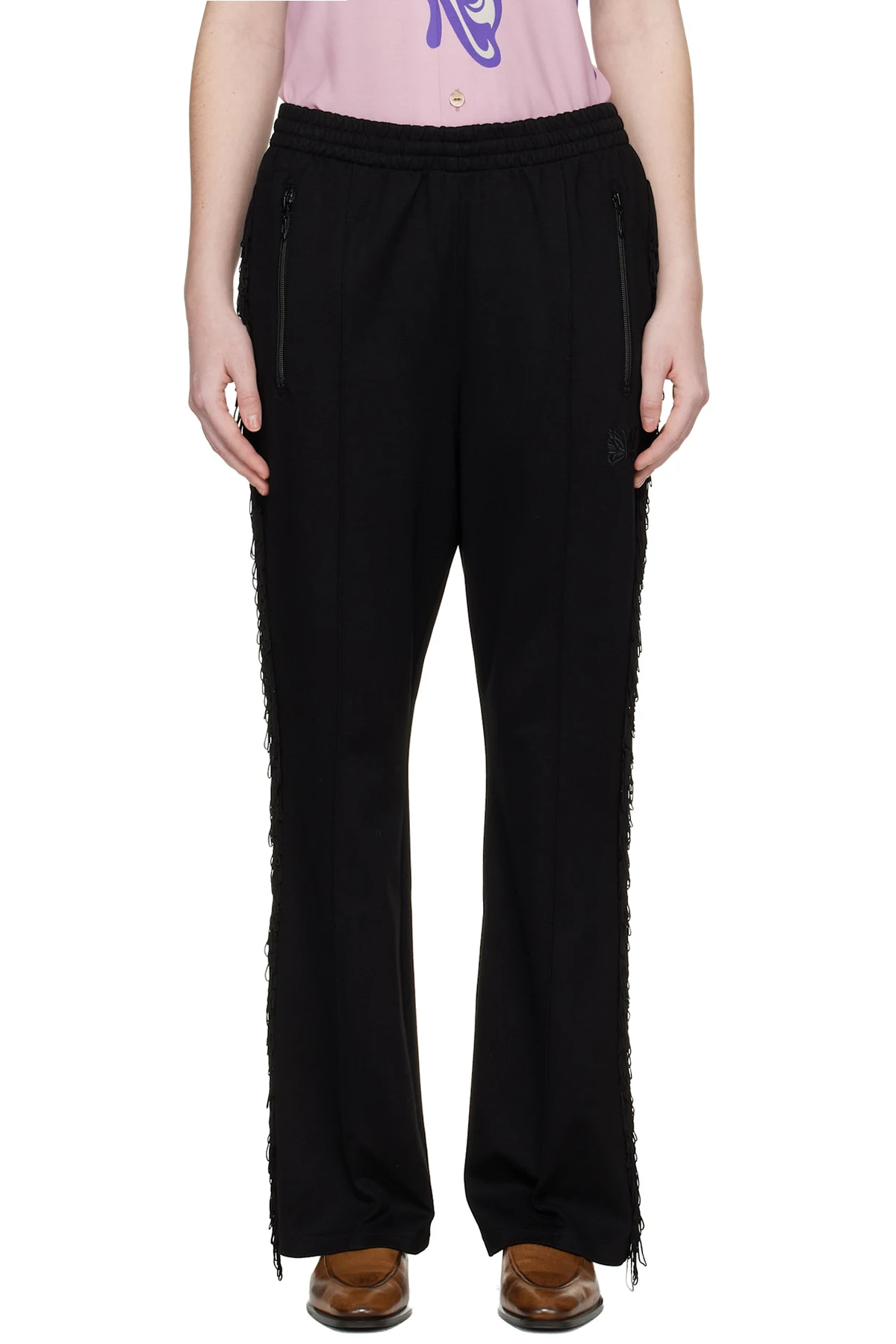 Black Fringe Boot Cut Track Pants