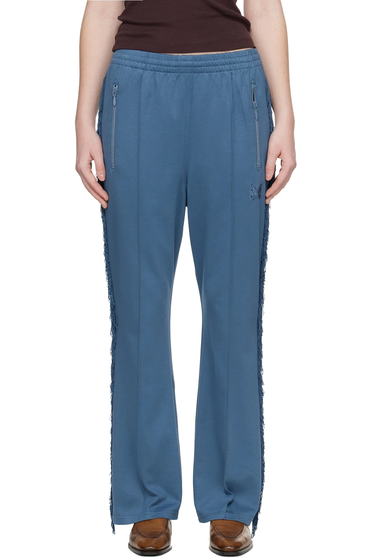 Blue Fringe Boot-Cut Track Pants