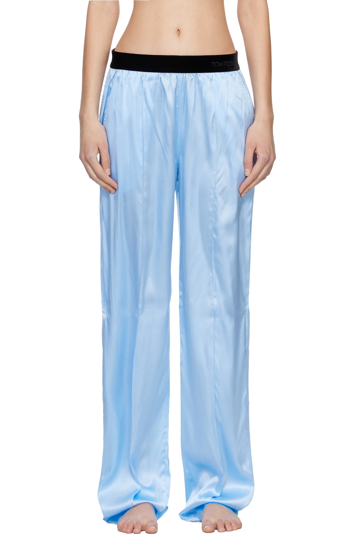 Blue Stretch Silk Satin PJ Lounge Pants