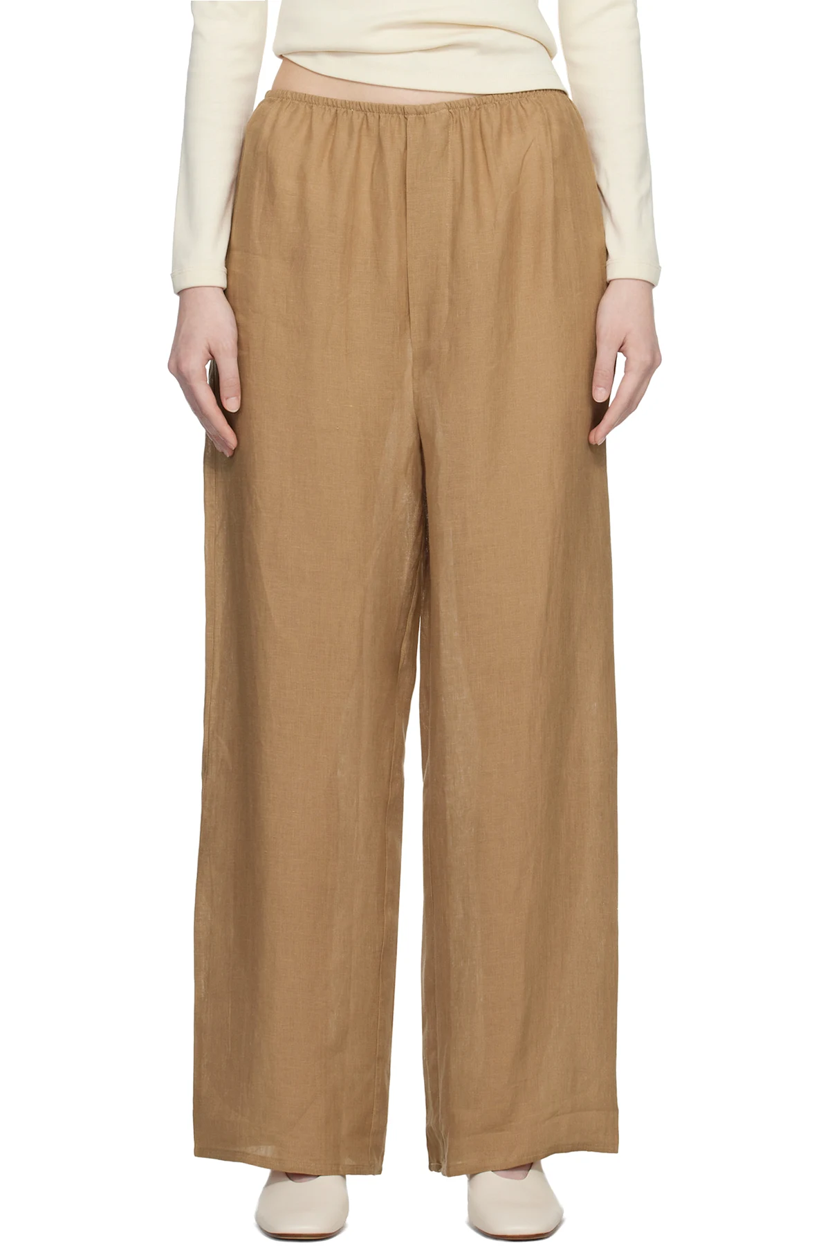 Tan Fine Linen Stoa Lounge Pants