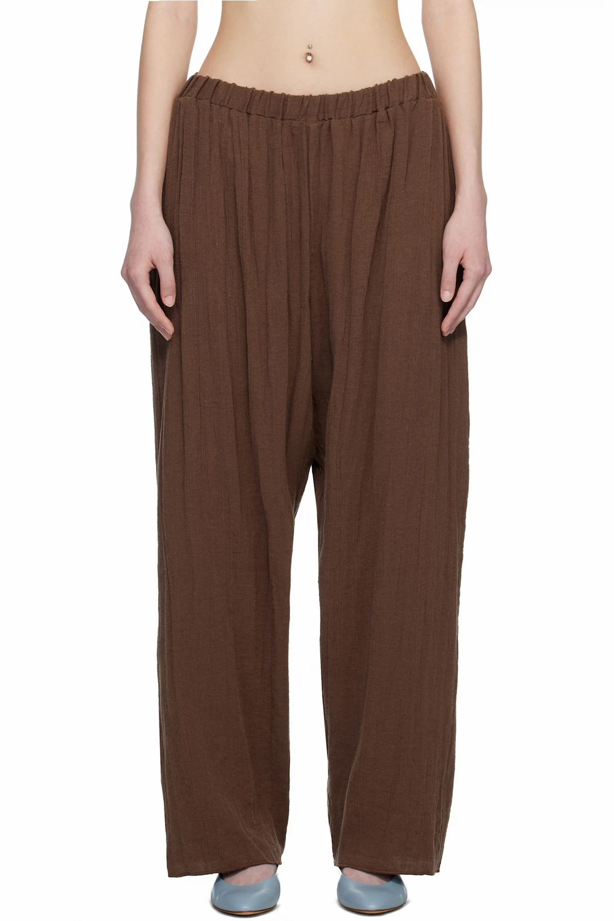 Brown Crinkle Linen Folio Lounge Pants
