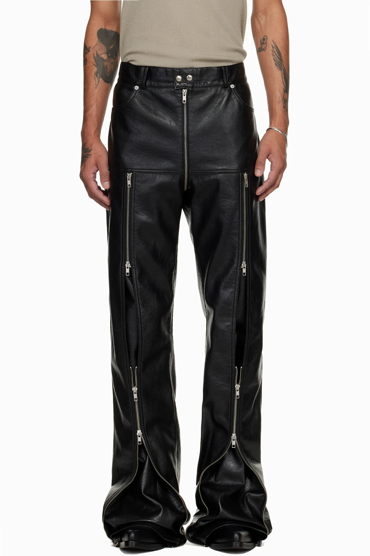 Black Zipped Riot 5-Pocket Faux-Leather Pants