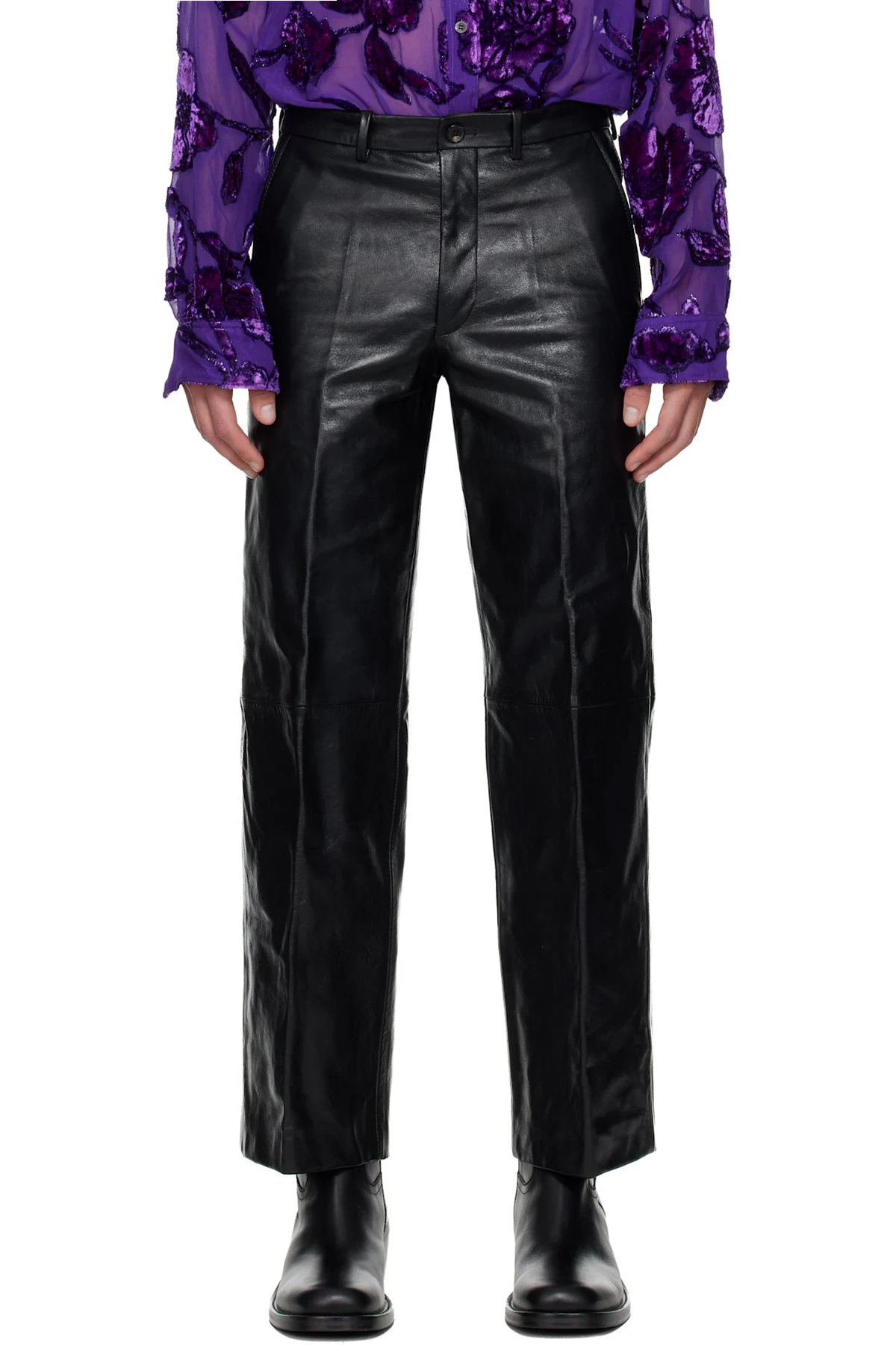 Black Cropped Leather Pants