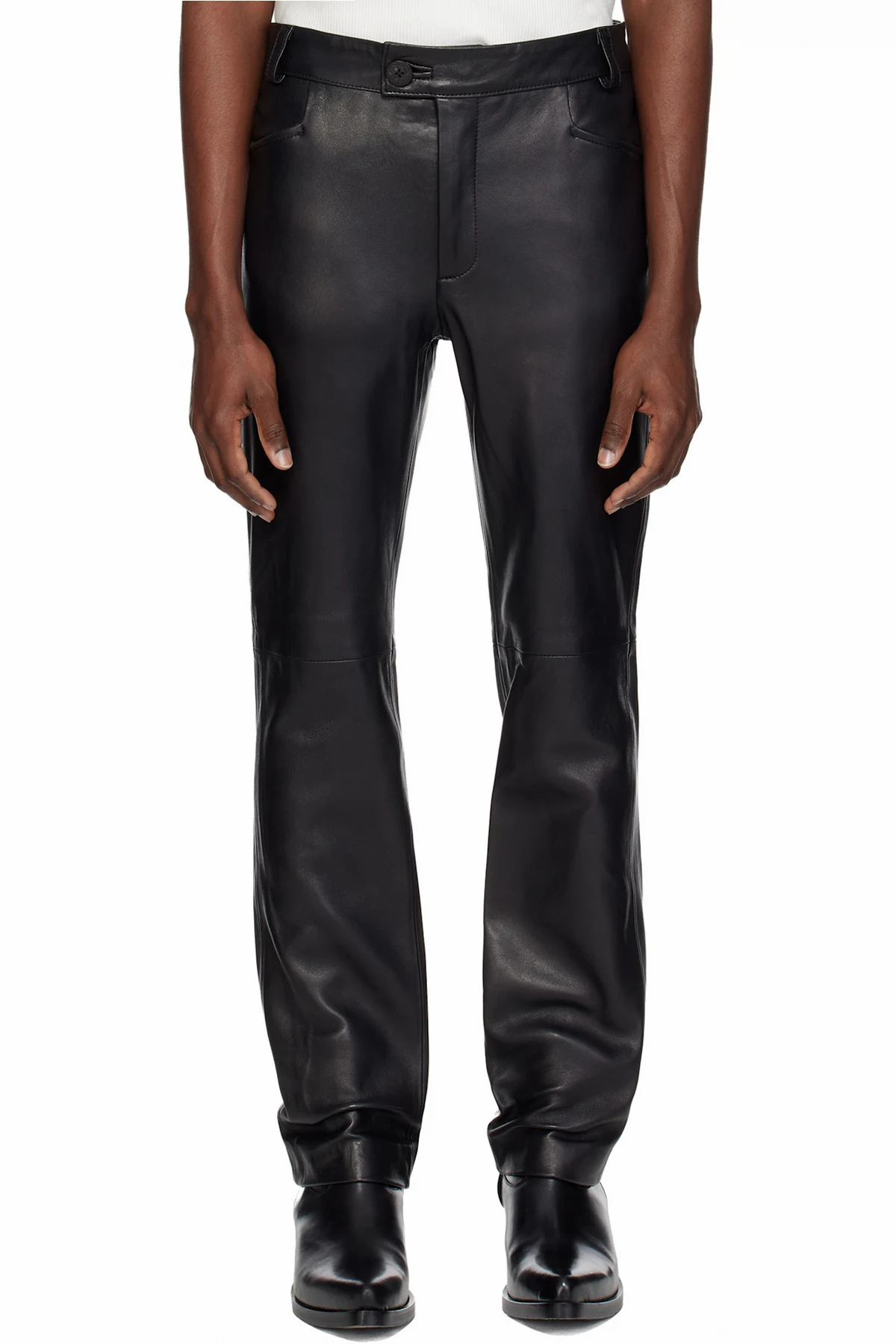 Black Straight-Fit Leather Pants