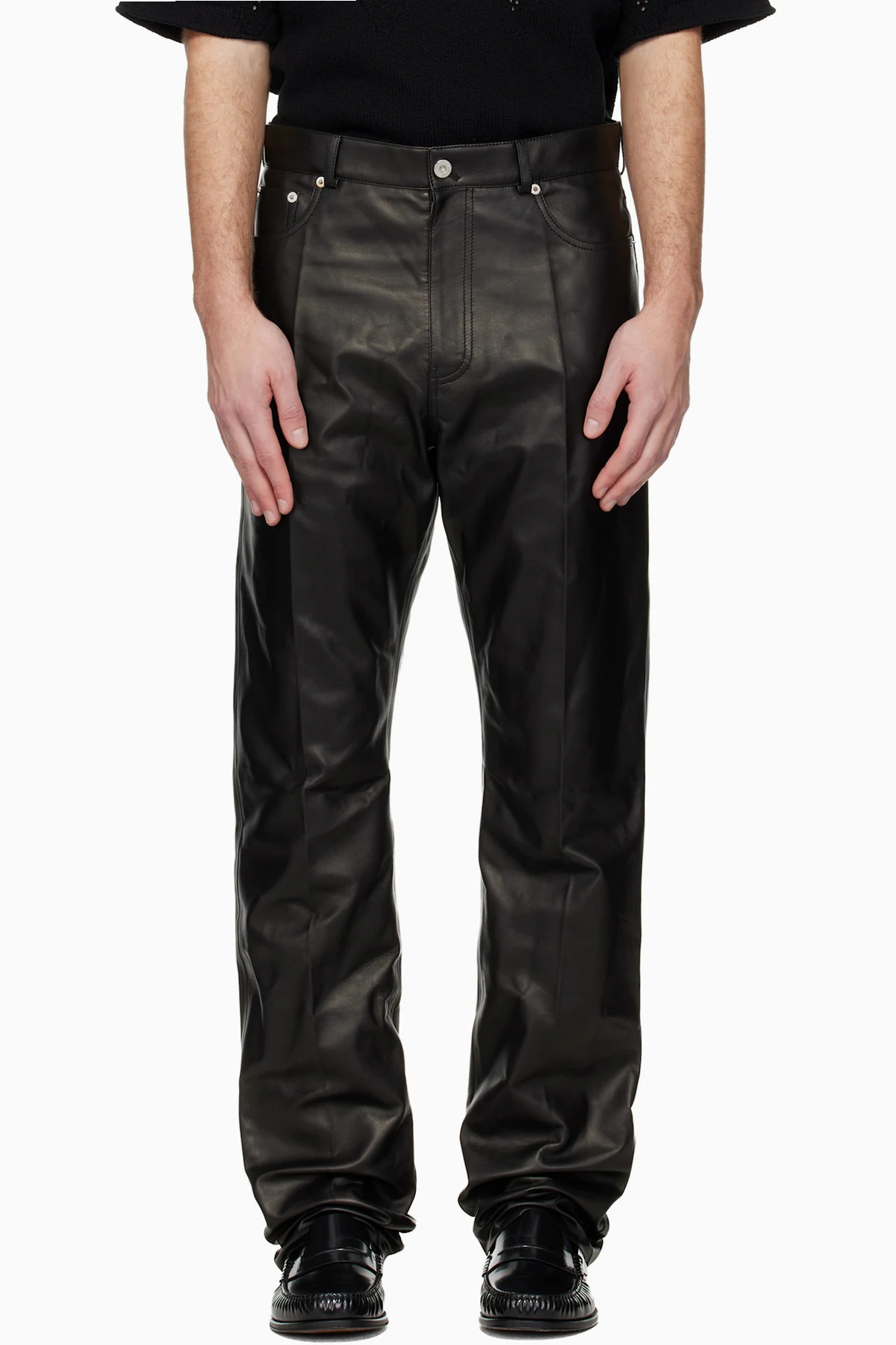 Black Five Pocket Nappa Leather Pants